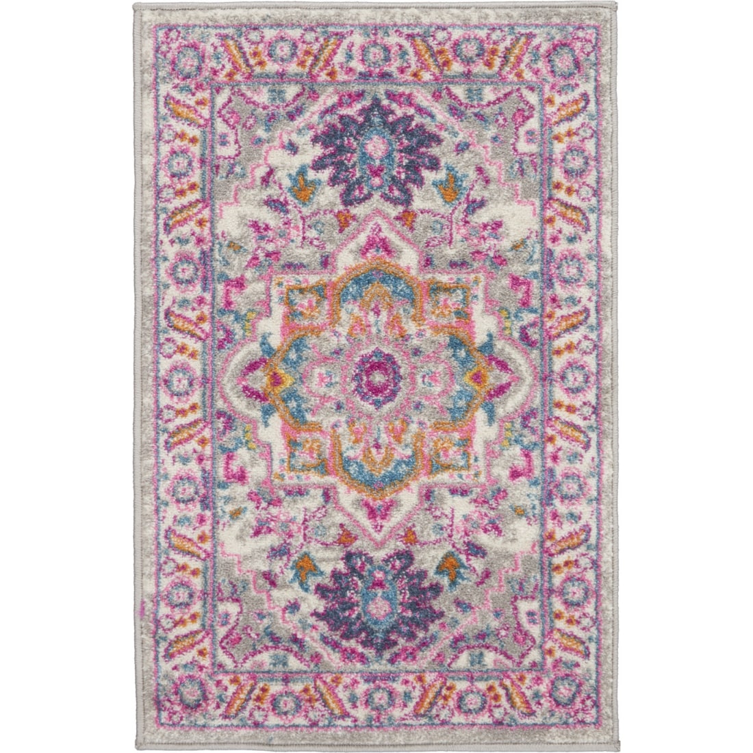 HomeRoots 4000385491 2 x 3 (ft) Loomed Polypropylene Light Grey Pink Rectangular Indoor Area rug