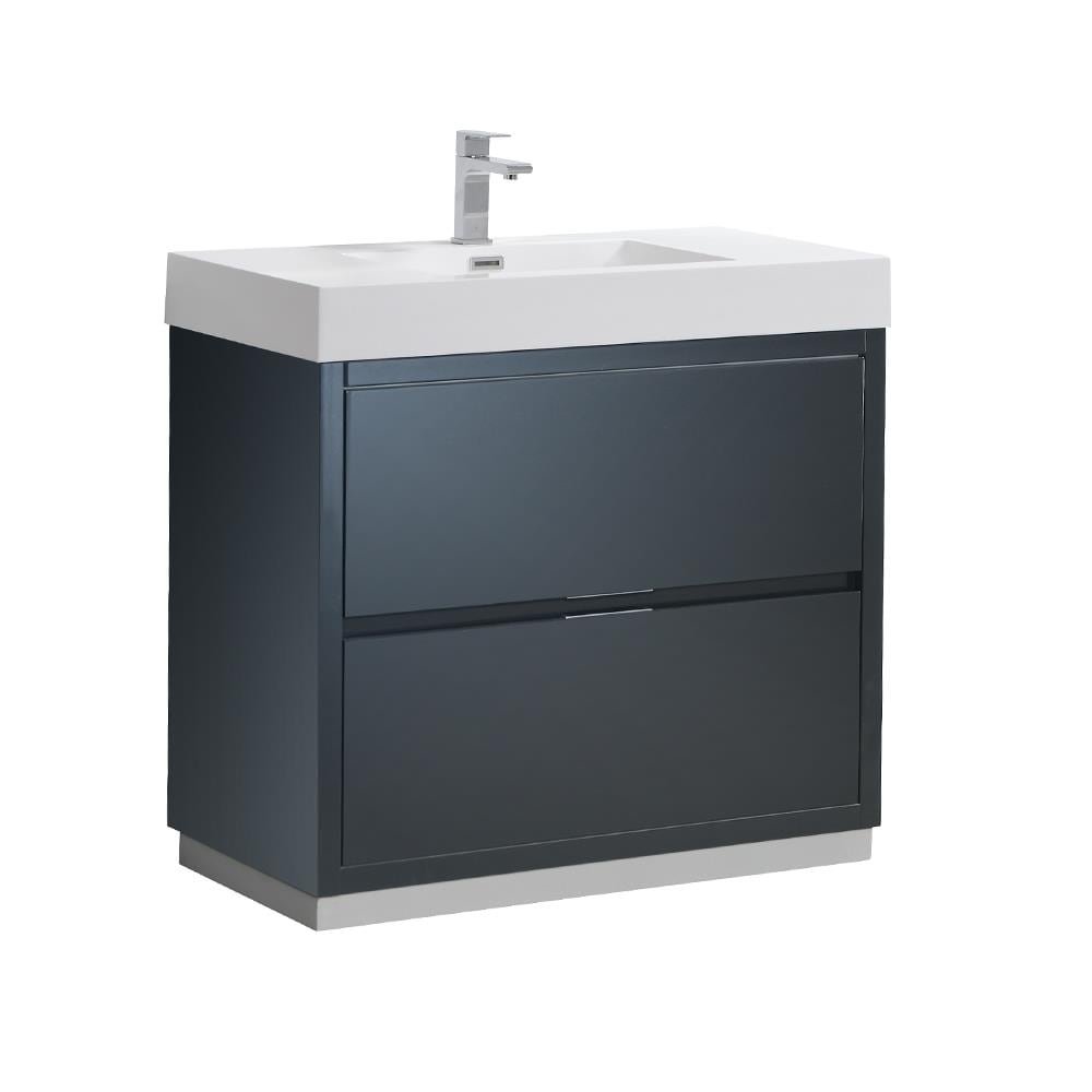 Sleek 36" Glossy Gray Freestanding Modern Vanity with Integrated Sink