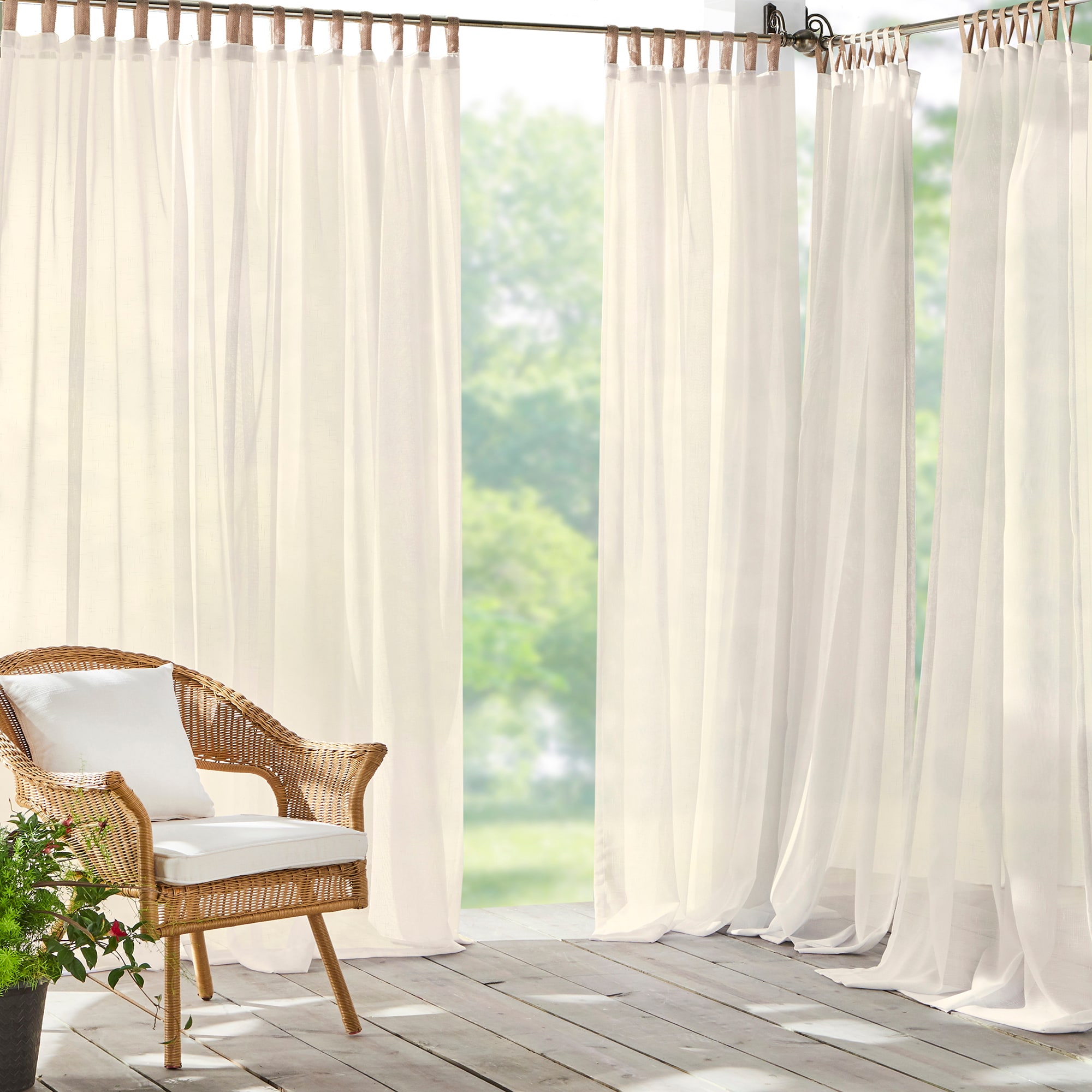 Elrene Home Fashions 194590008031 108-Inches Outdoor Ivory Sheer Top tab Single curtain panel