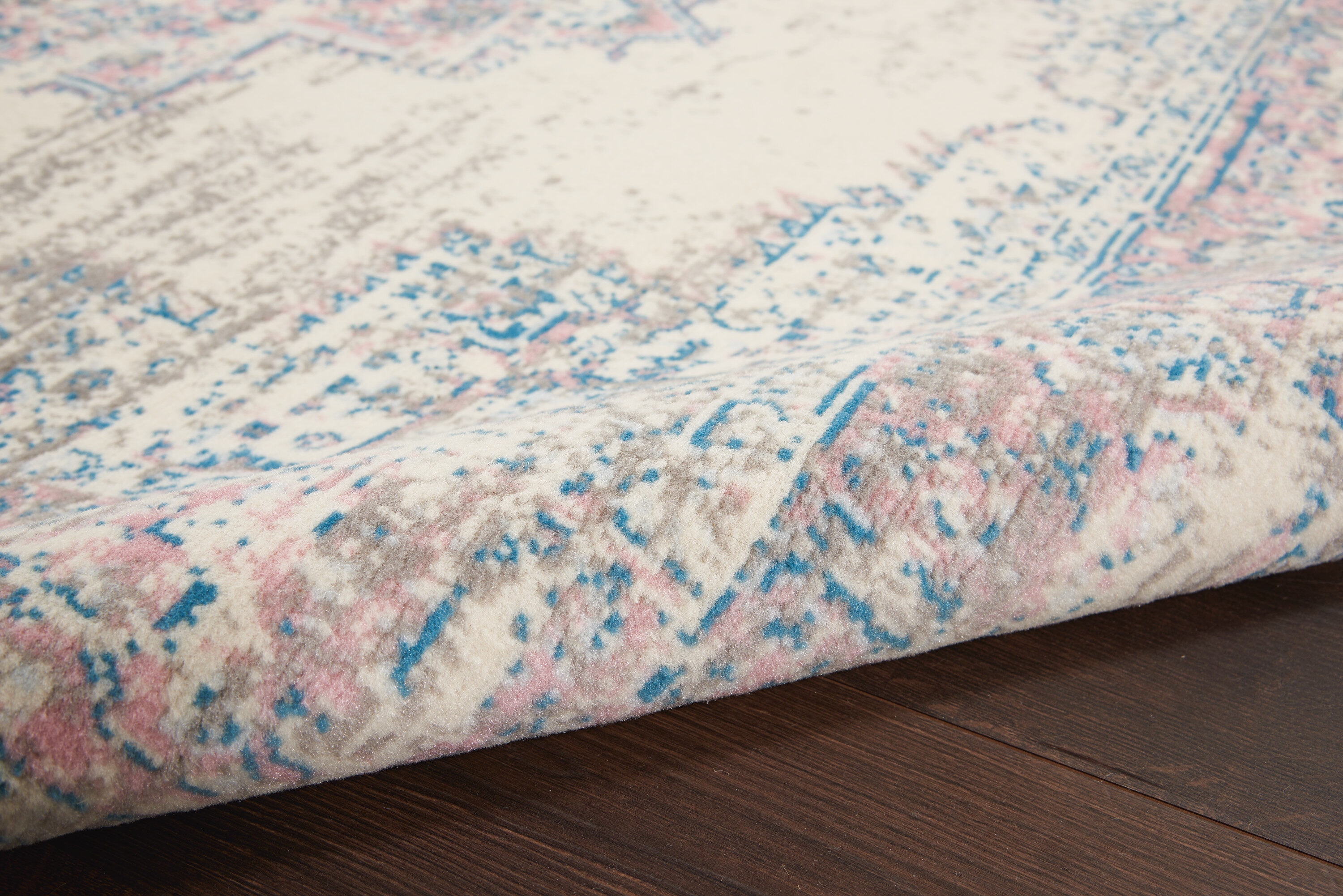 Ivory/Pink/Blue Hand-knotted Synthetic Medallion Area Rug