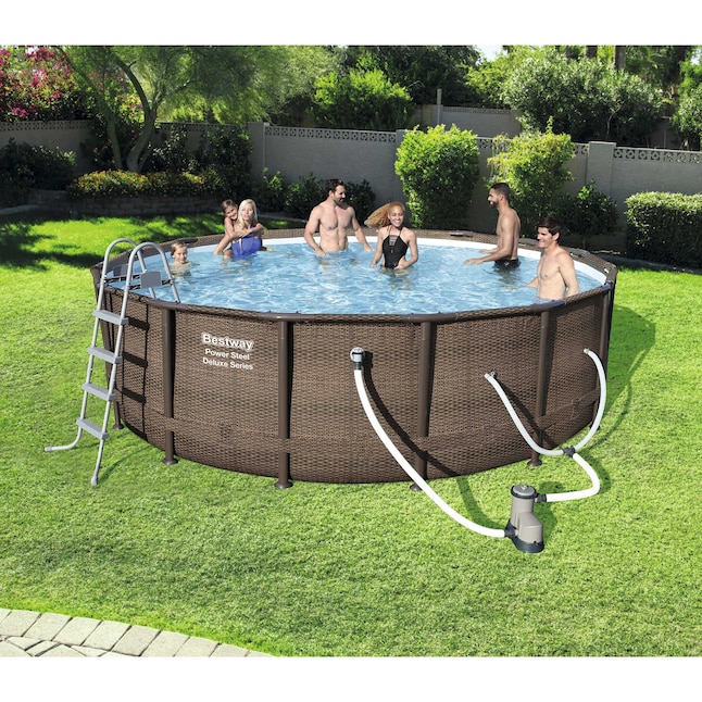 Bestway 14-ft x 14-ft x 42-in Metal Frame Round Above-Ground Pool with  Filter Pump,Ground Cloth,Pool Cover and Ladder in the Above-Ground Pools  department at