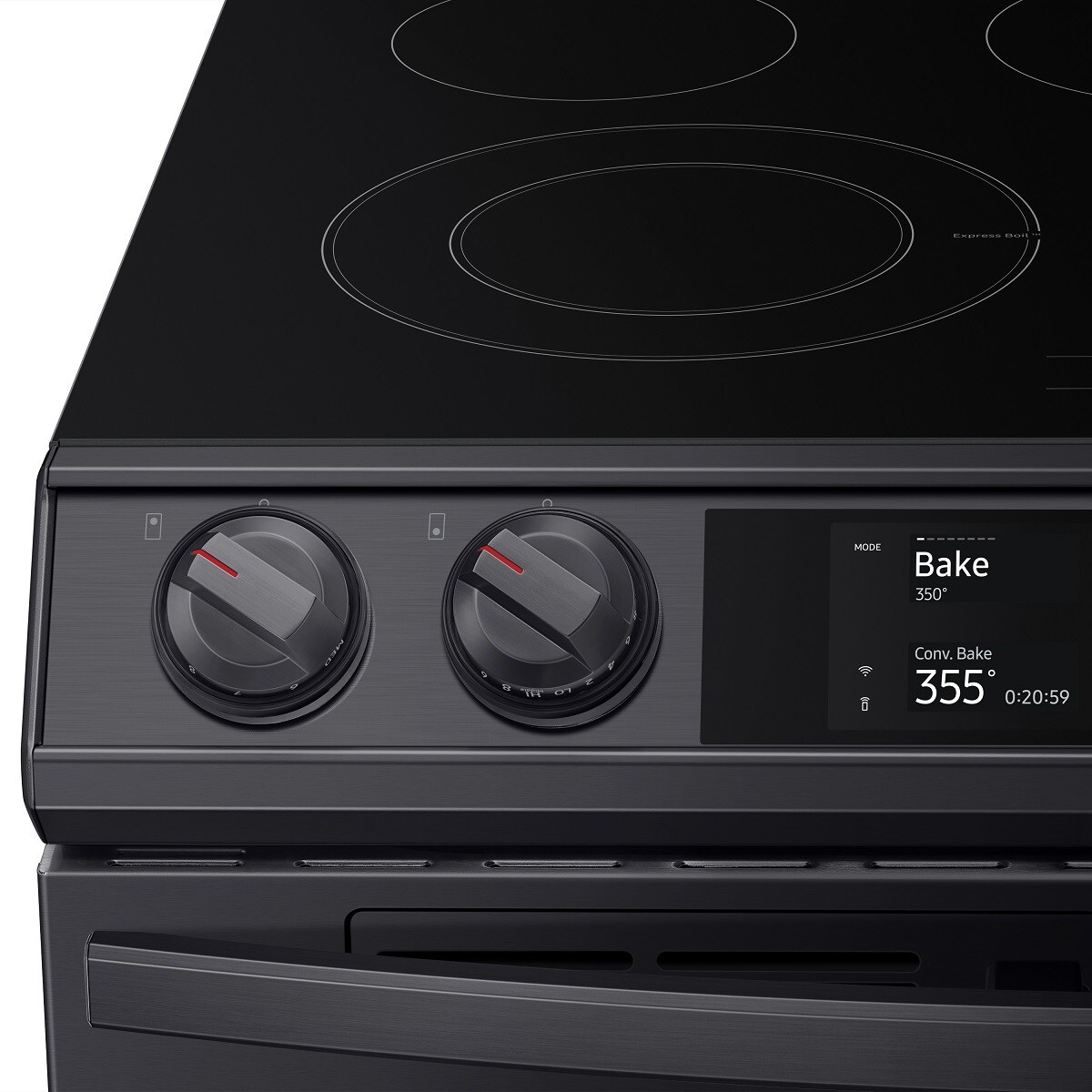 Samsung 30-in Glass Top 5 Burners 3.4-cu ft / 2.7-cu ft Self-cleaning Air  Fry Slide-in Smart Double Oven Electric Range (Fingerprint Resistant Black  Stainless Steel) in the Double Oven Electric Ranges department