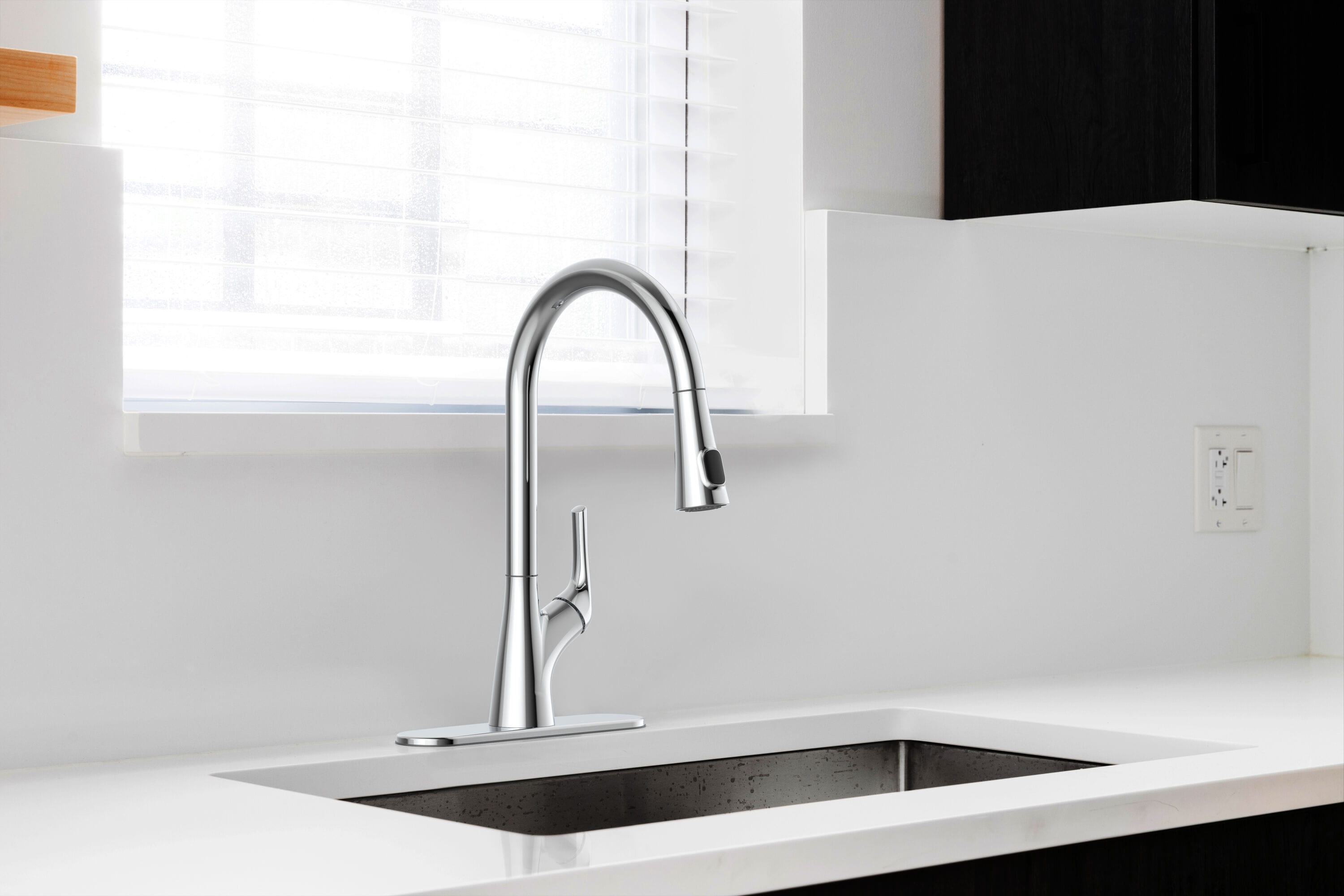 allen + roth 67914W-1201 Polished Chrome Single Handle Deck-mount Kitchen Faucet ( Deck Plate Included )