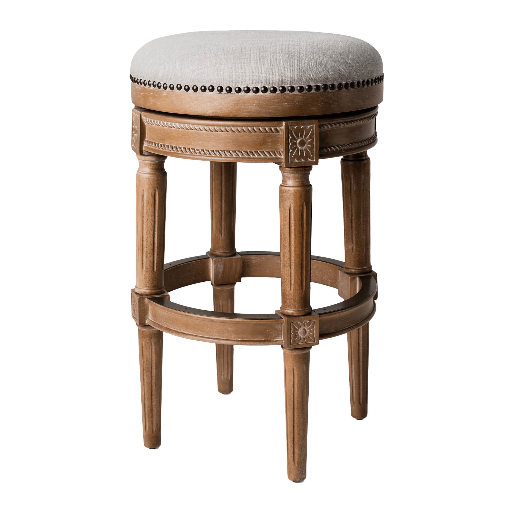 Maven Lane ML107187-FBS-WO Pullman Backless Bar Stool in Weathered Oak Finish w/ Sand Color Fabric Upholstery