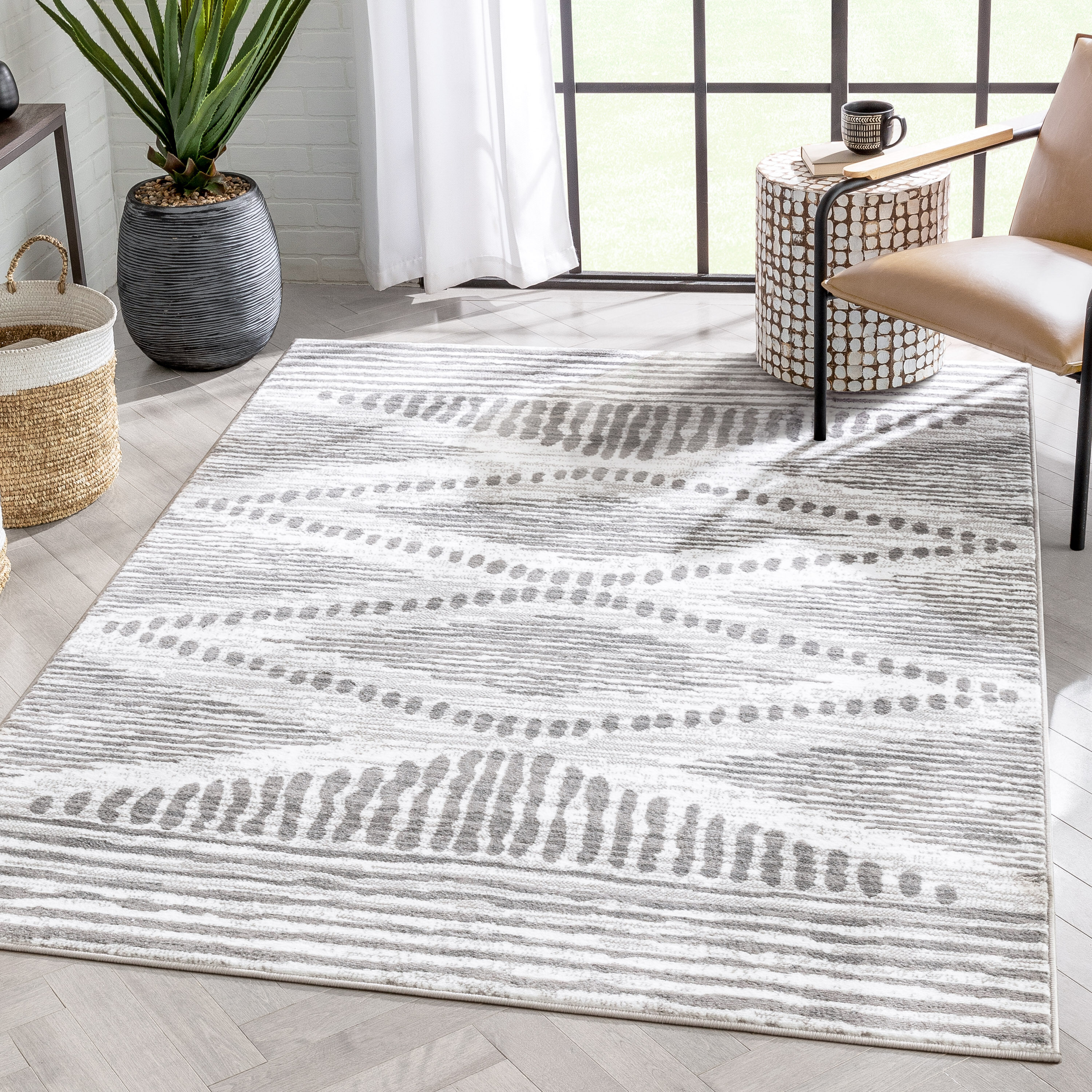 Well Woven DU-132-4 Dulcet 3 x 5 (ft) Loomed Polypropylene Ivory Grey Rectangular Indoor Tribal Global Area rug