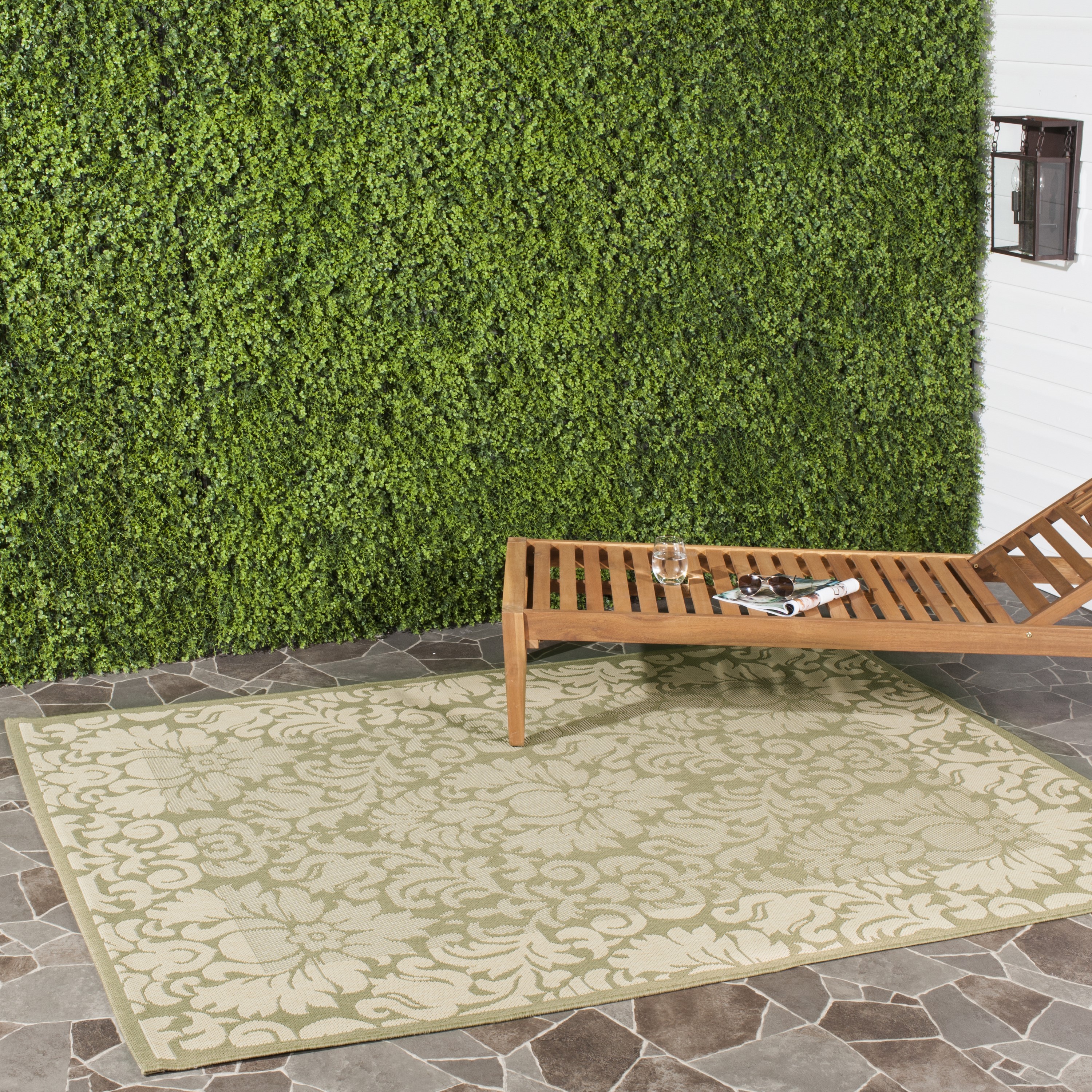 Safavieh CY2727-1E06-3 Courtyard Nashua 3 x 5 (ft) Loomed Polypropylene Olive/Natural Rectangular Indoor/Outdoor Damask Coastal Throw rug