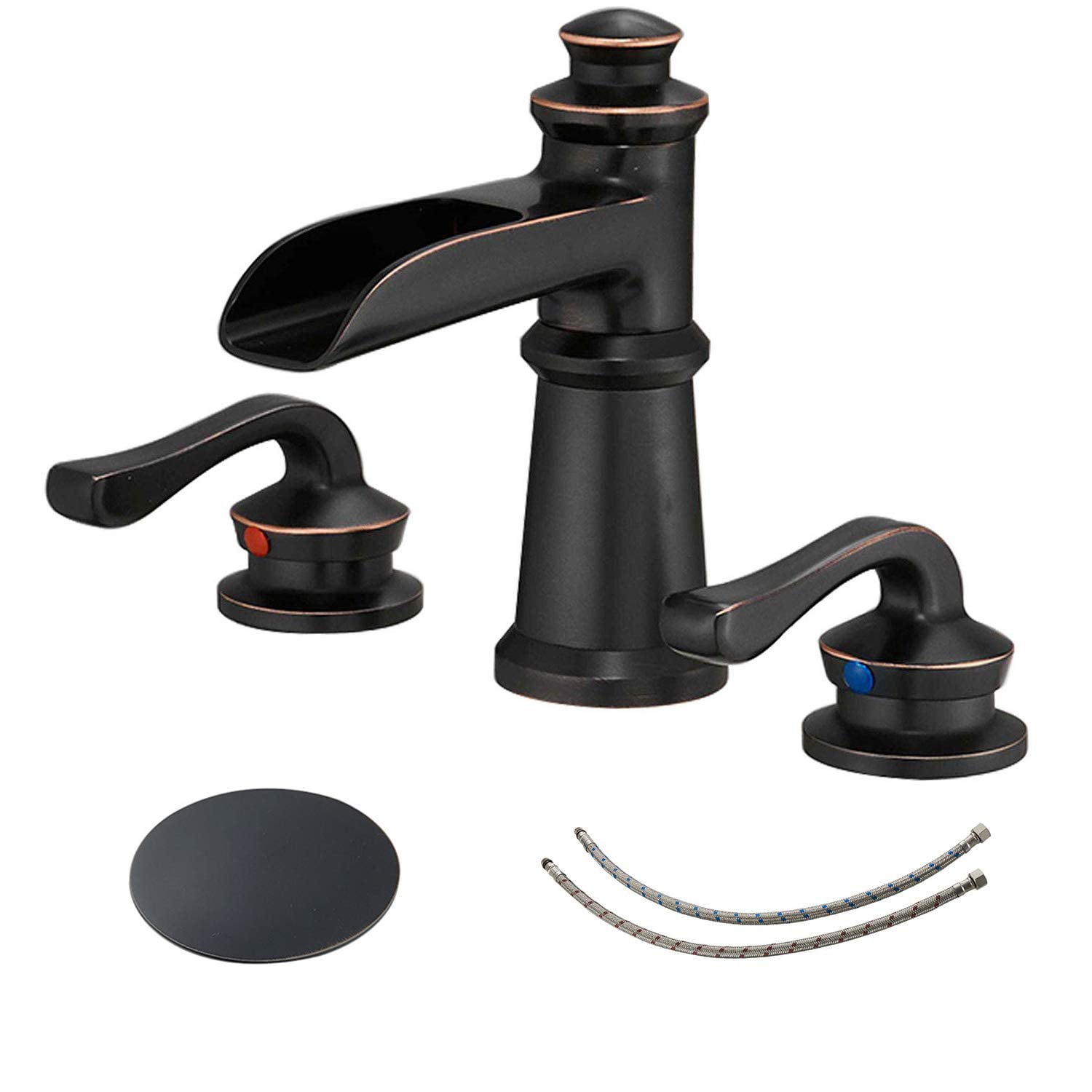BWE A-96560-ORB-S-2 Oil Rubbed Bronze Widespread 2-handle WaterSense Waterfall Commercial/Residential Handle Bathroom Sink Faucet with Drain