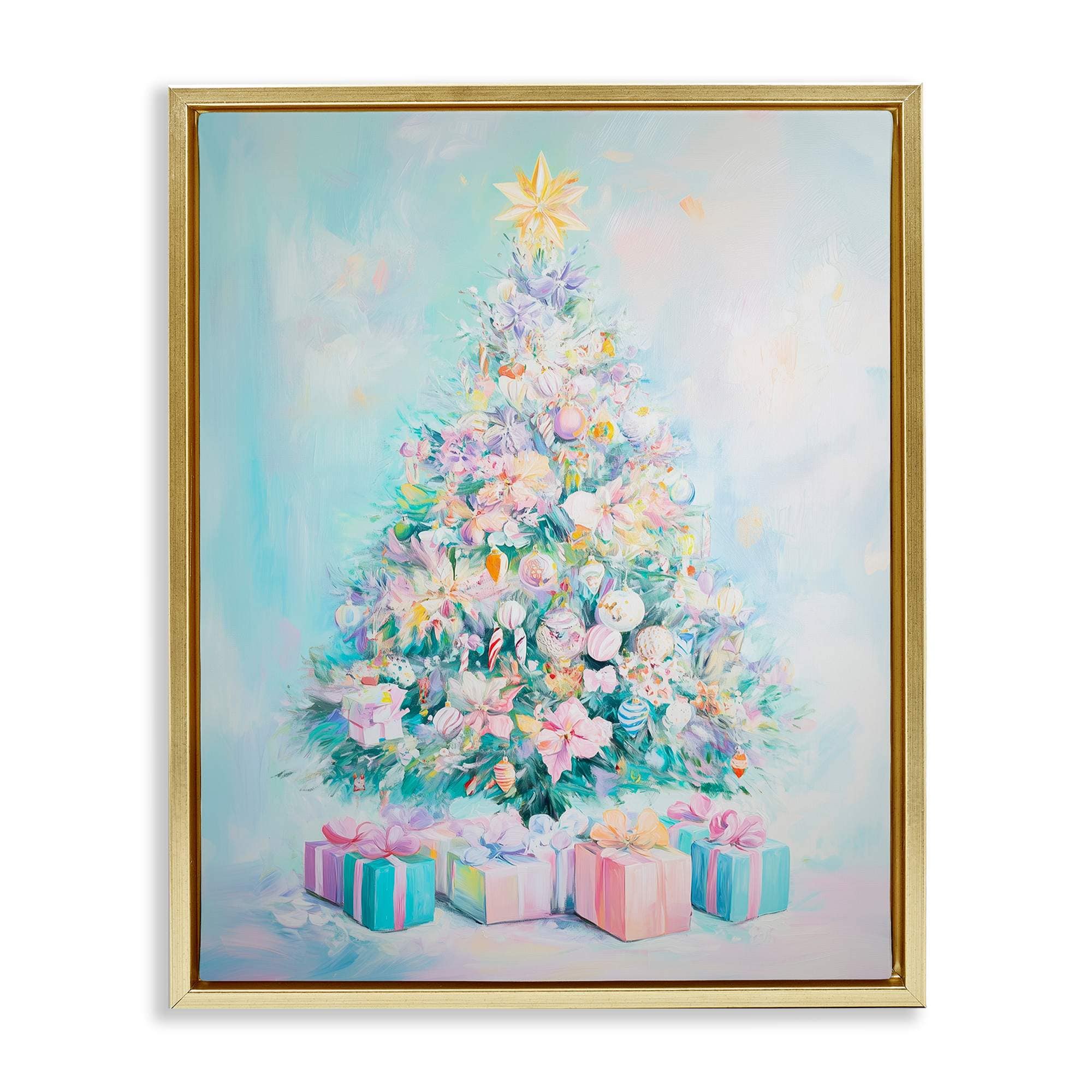 Stupell Industries BT-923-FFG-16X20 Pastel Christmas Tree on Blue Floating Frame design by Arlington Prints