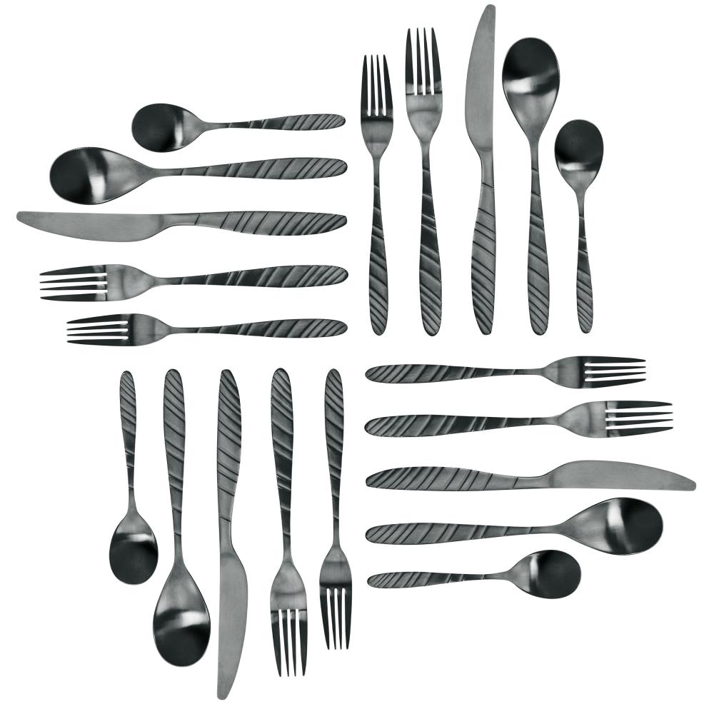 MegaChef Cravat 20 Piece Flatware Utensil Set, Stainless Steel Silverware Metal Service for 4 in Matte Black