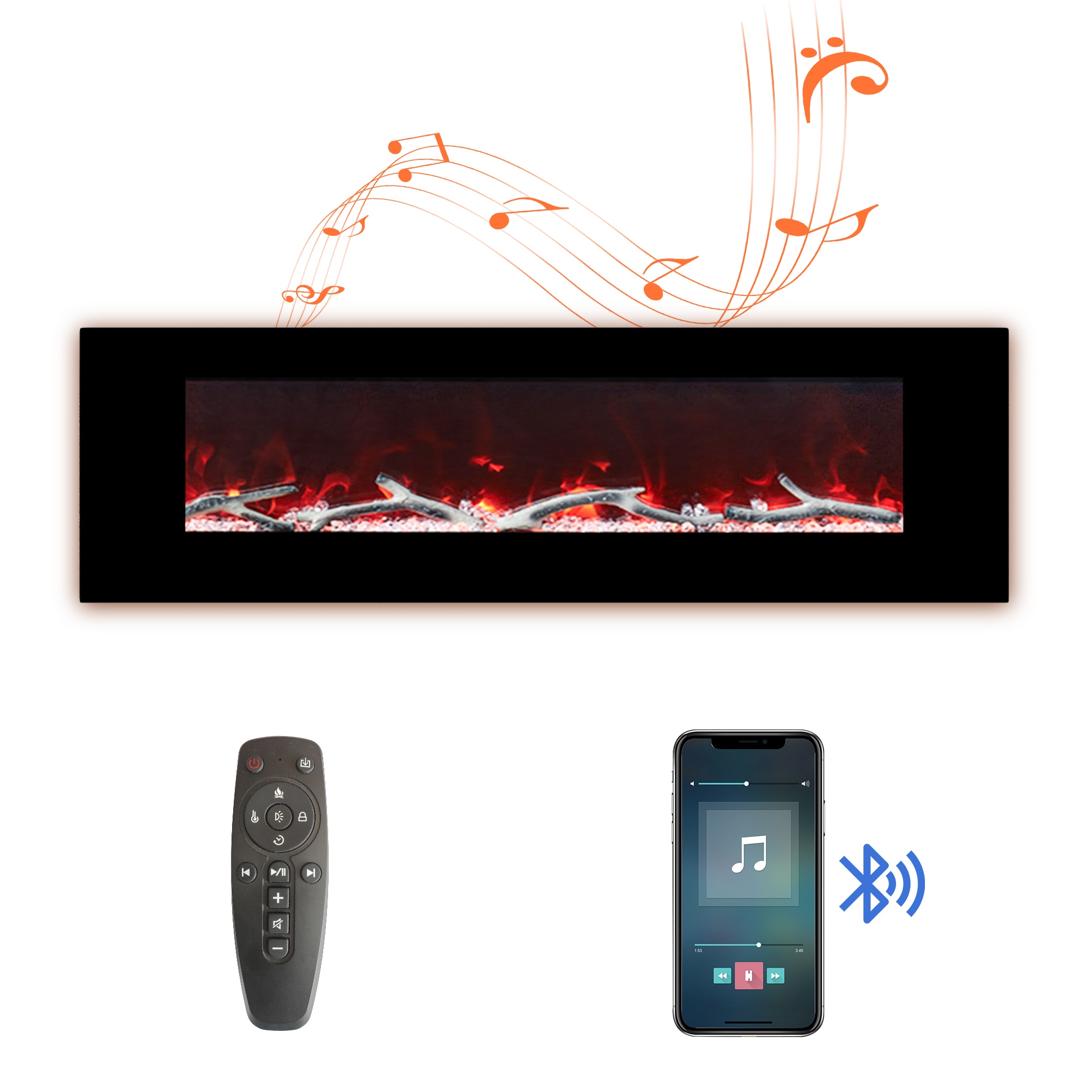Mondawe WF-ZHX-BS-60 60-Inches W Black Wall mount Fan-forced Wall-mount Electric Fireplace with Remote Control Included