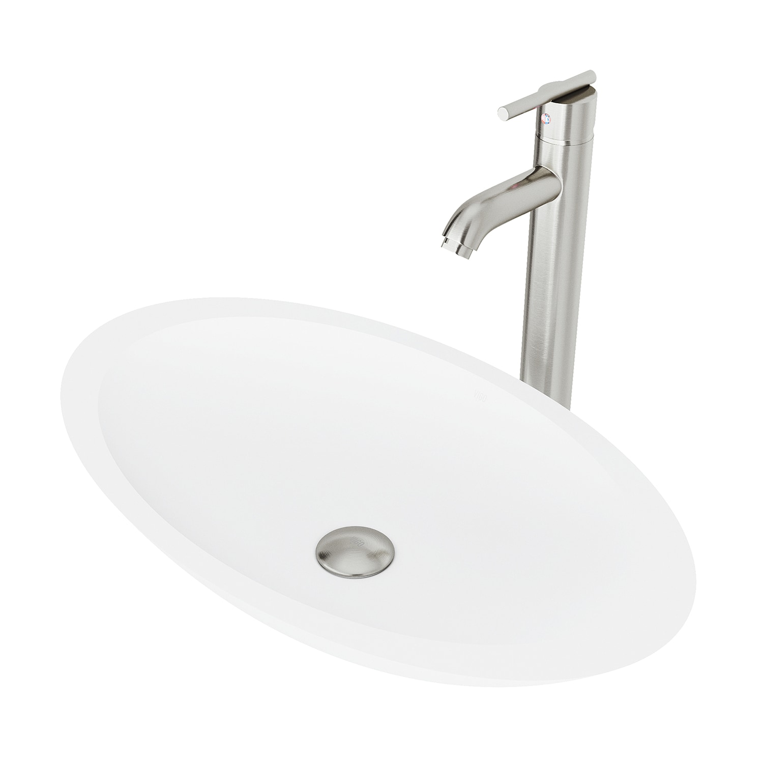 VIGO VGT1240 Vessel sink Matte stone Vessel Oval Modern Matte White Bathroom Sink with Faucet Included with Drain Included ( 23-in x 14-in )