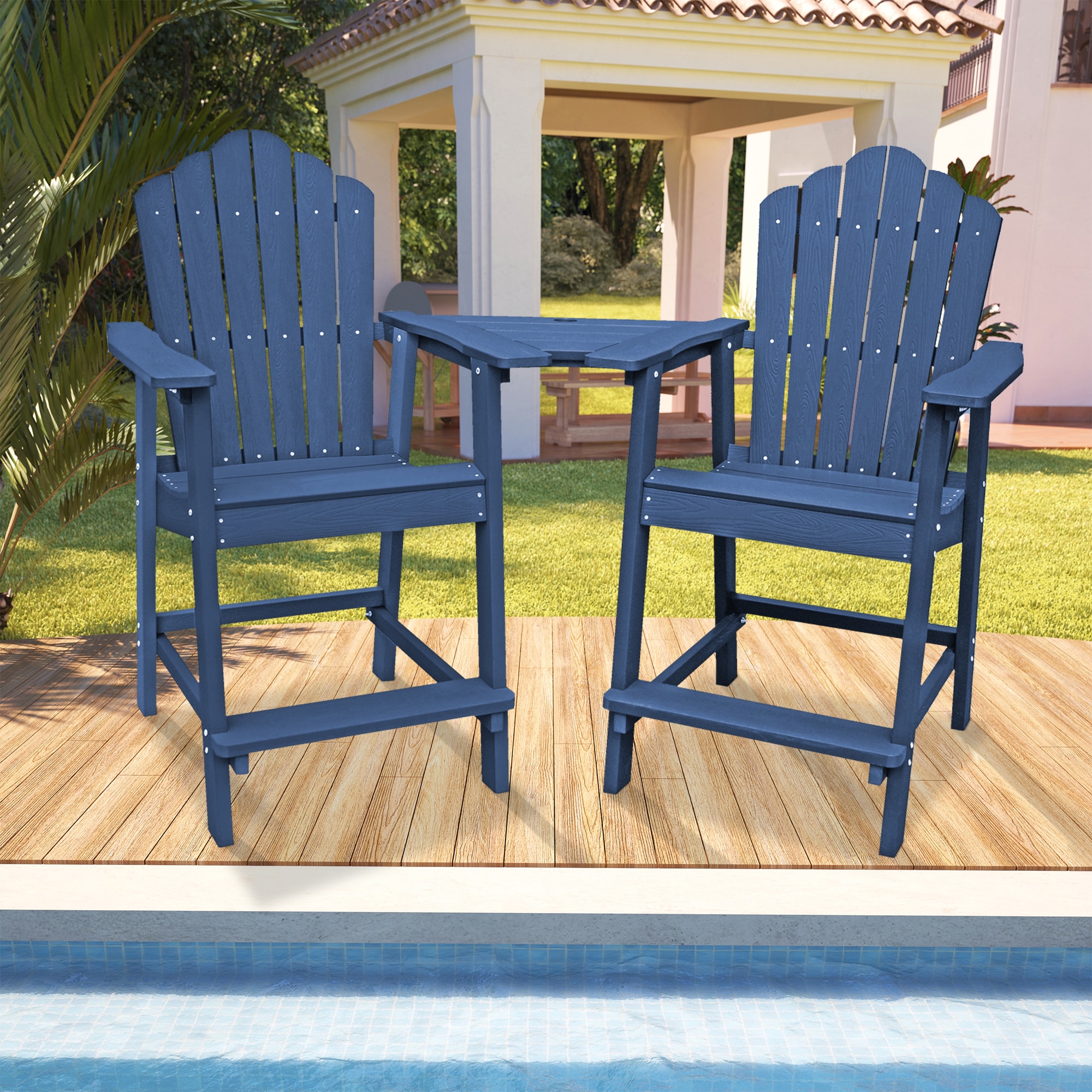 Mondawe MO-3C201NV Set of 2 Navy Blue Stationary Adirondack Chair with Slat Seat