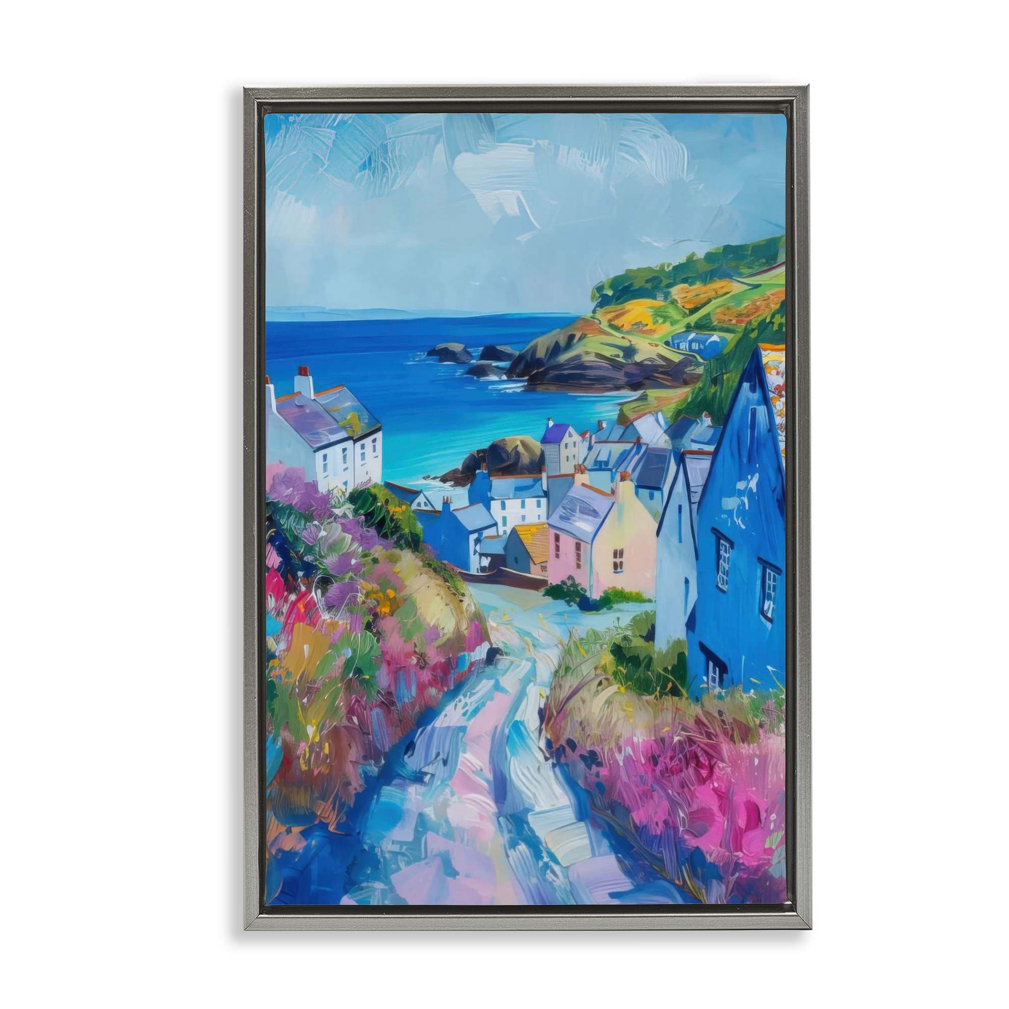 Stupell Industries BT-727-FFL-20X30 Seaside Town Overlook Gray Framed Floater Canvas Wall Art By LSR Design Studio 21 x 31