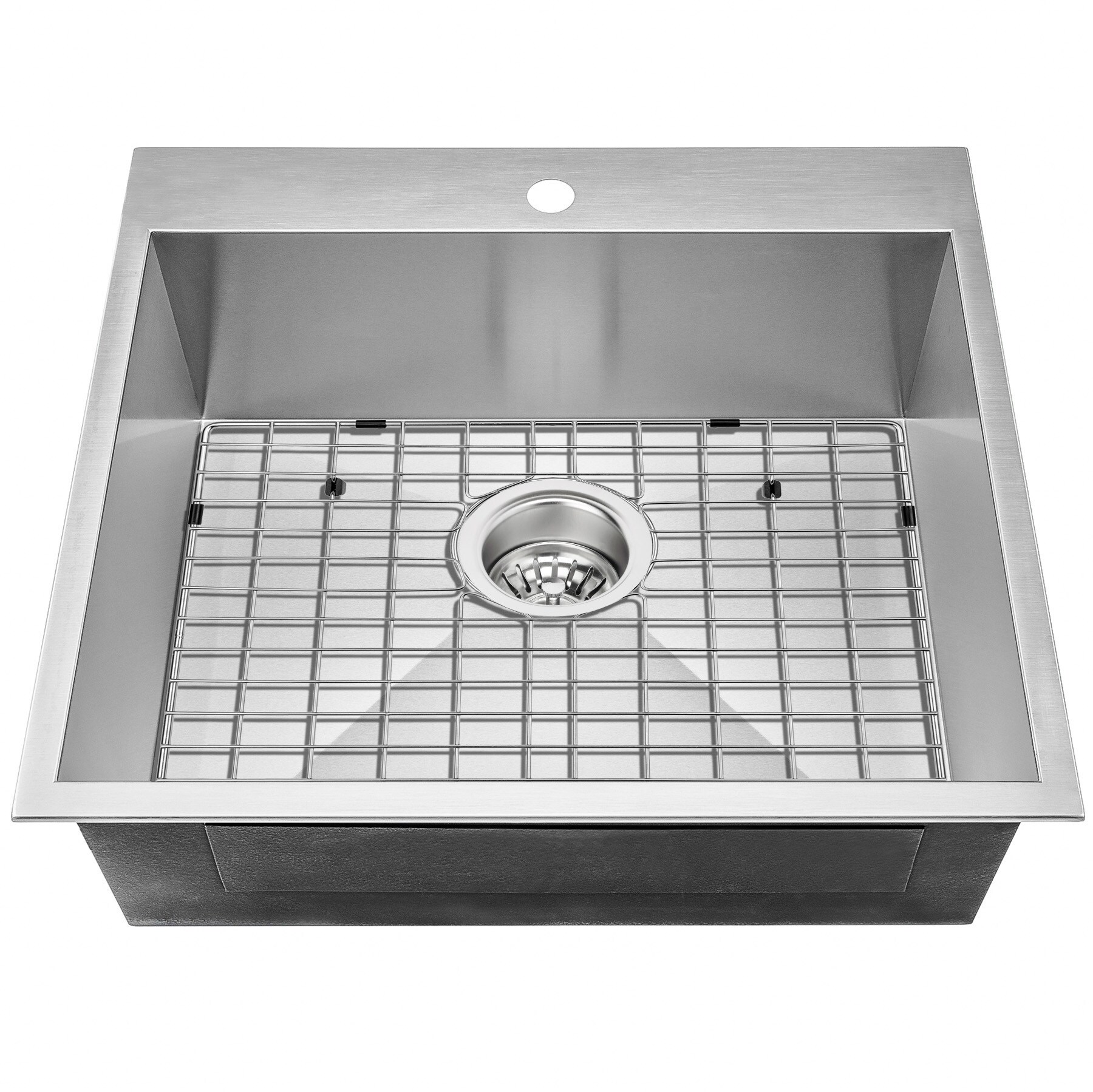 AKDY Drop-In 25-in x 22-in Brushed Stainless Steel Single Bowl 1-Hole ...