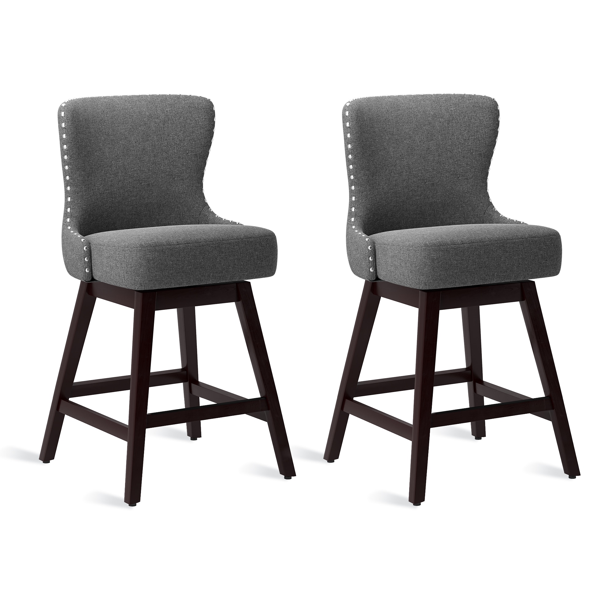 allen + roth Antique Gray 29.9-in H Bar height Upholstered Swivel Wood Bar  Stool Back in the Bar Stools department at