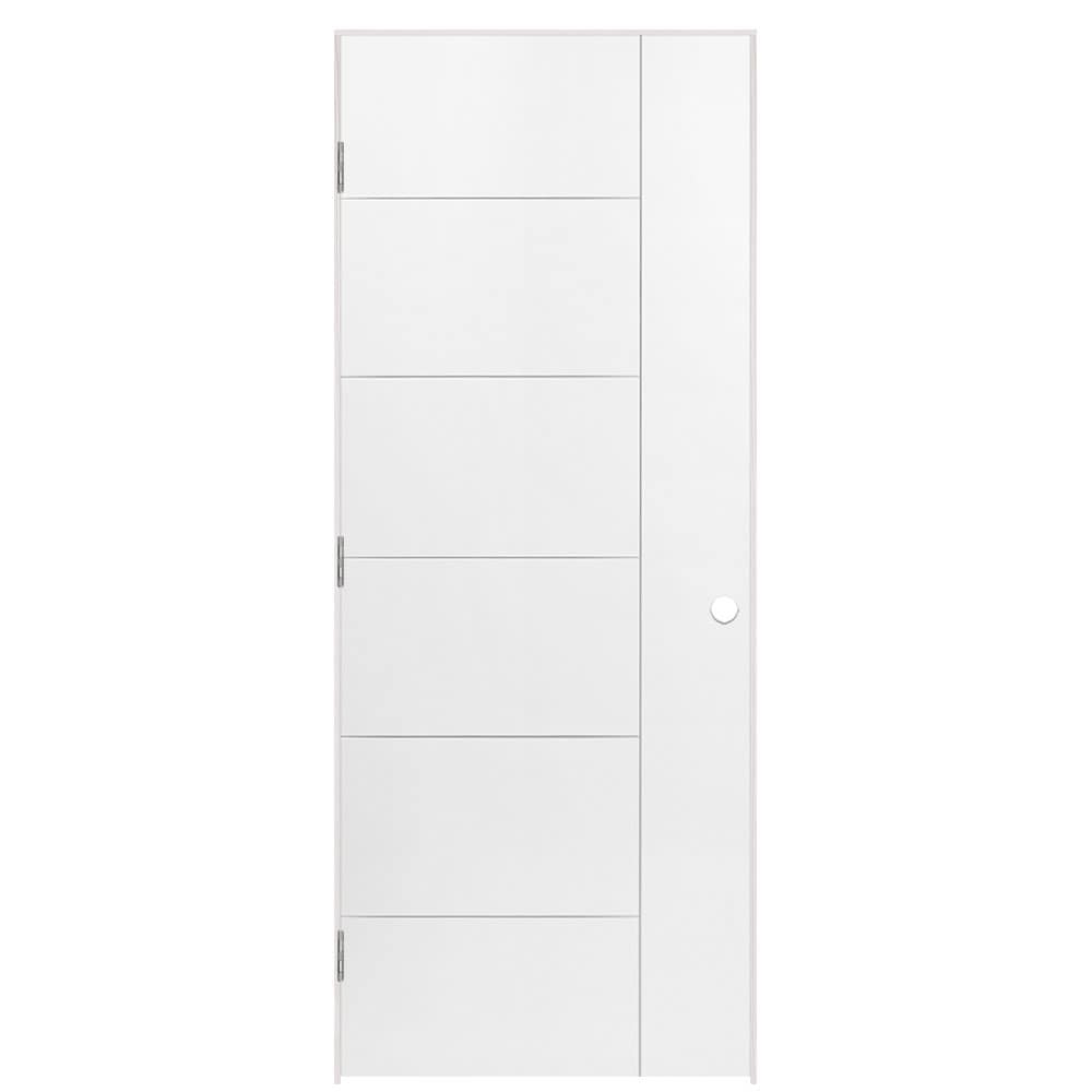 Masonite 1446923 32-in x 80-in Primed Hollow core Flush Right hand Smooth Primed Molded composite Flat Jamb Single Prehung Interior Door