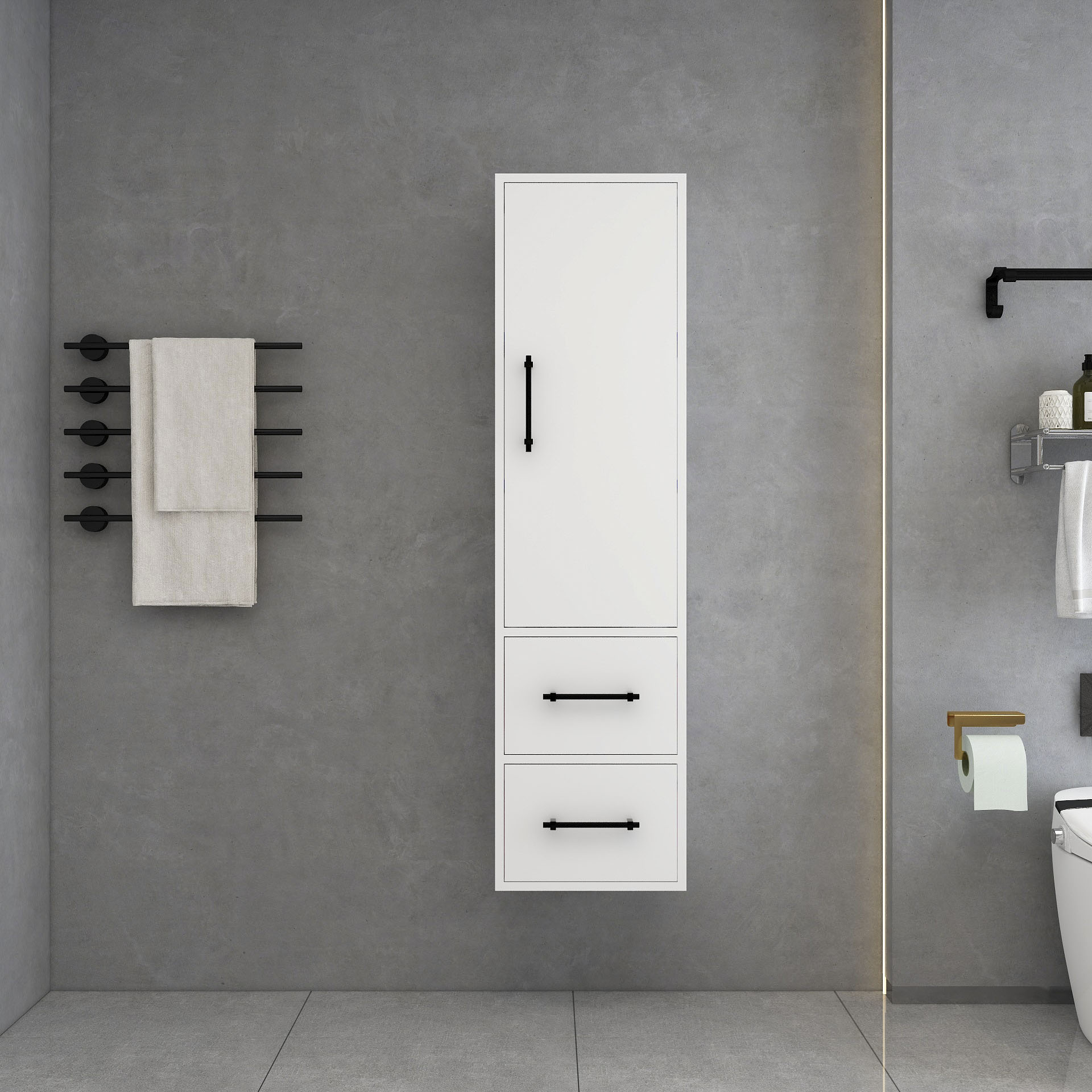 BV Better Vanity VICTORIAS60-GW Victoria 15.75-in x 59-in x 11.8-in Gloss White Soft Close Bathroom Wall Cabinet