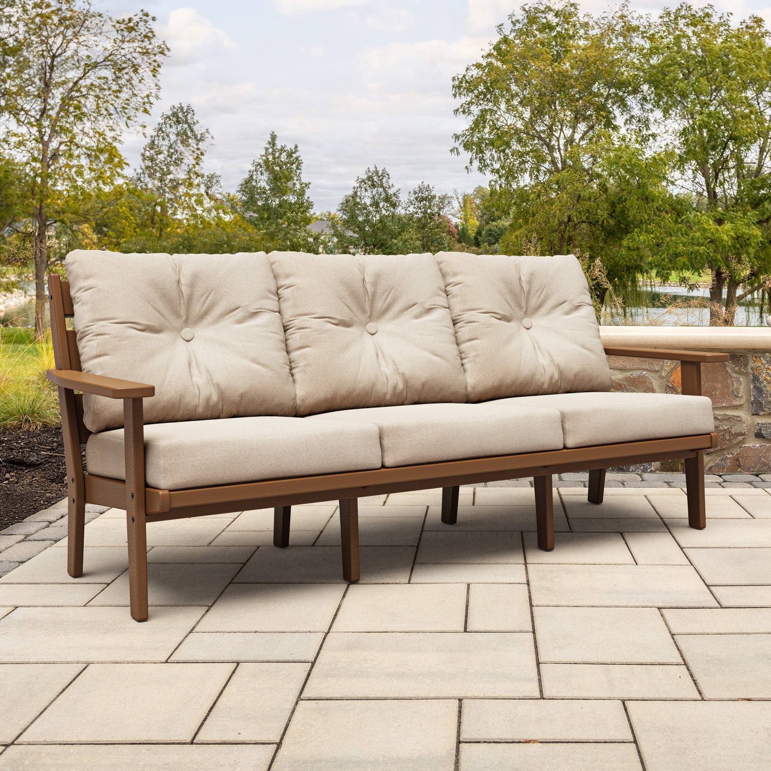 allen + roth by POLYWOOD AR4423-TE145999 Oakport Outdoor Sofa with White Cushions and HDPE Frame