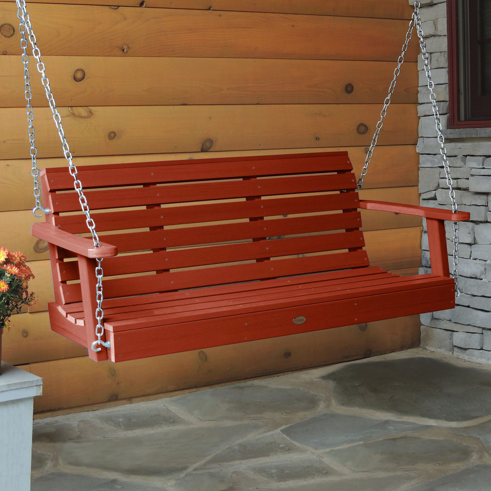 highwood AD-PORW1-RED The Weatherly 3 -person Rustic Red Recycled plastic Outdoor Swing