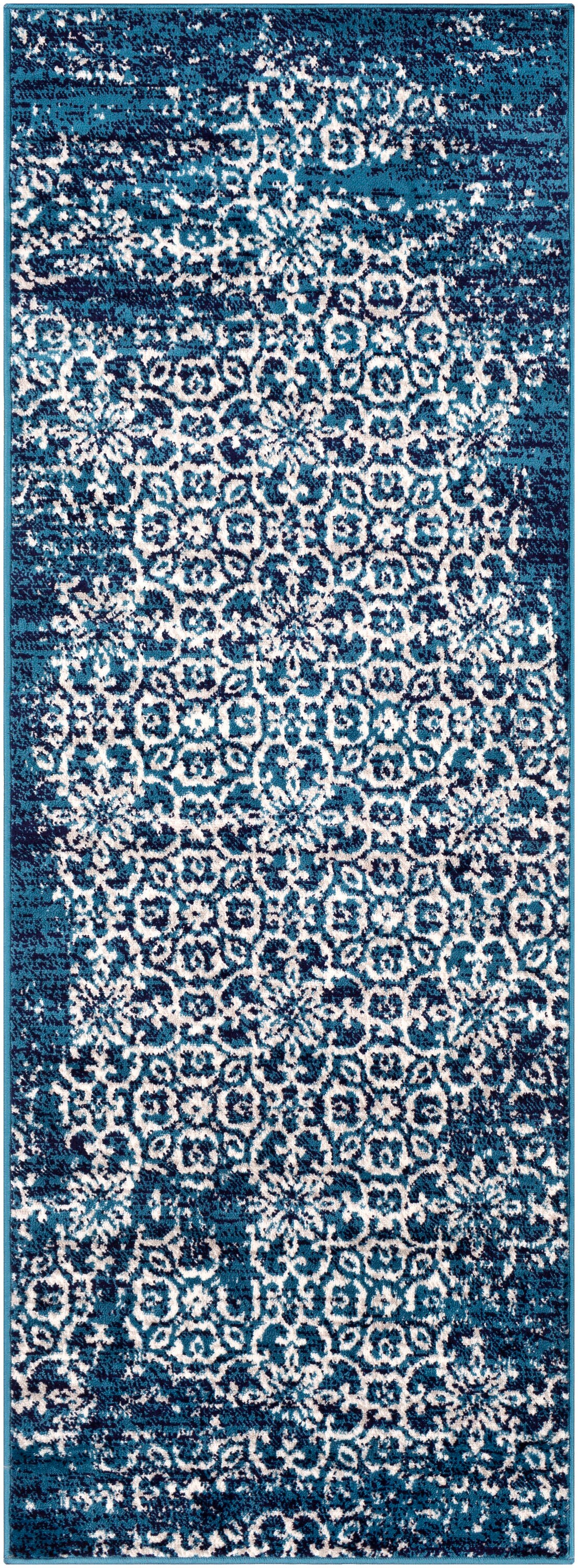 Surya MNC2303-2773 Monte Carlo 2 X 8 (ft) Navy/Gray Indoor Trellis Vintage Runner Rug