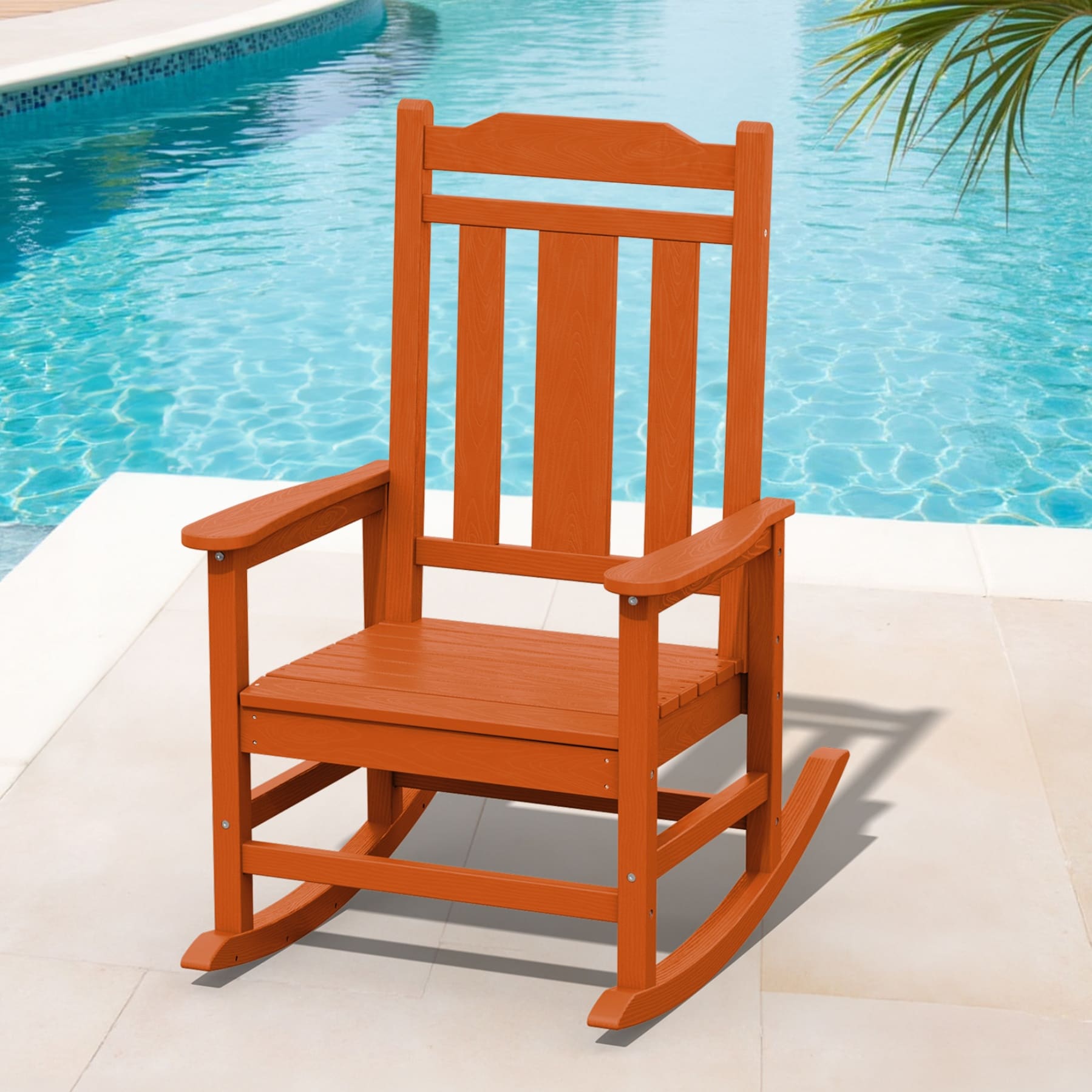 JEAREY TRJKYY-02-OG HDPE Patio Rocking Chair with Extra-Wide Seat Orange HDPE Frame Rocking Chair with Slat Seat