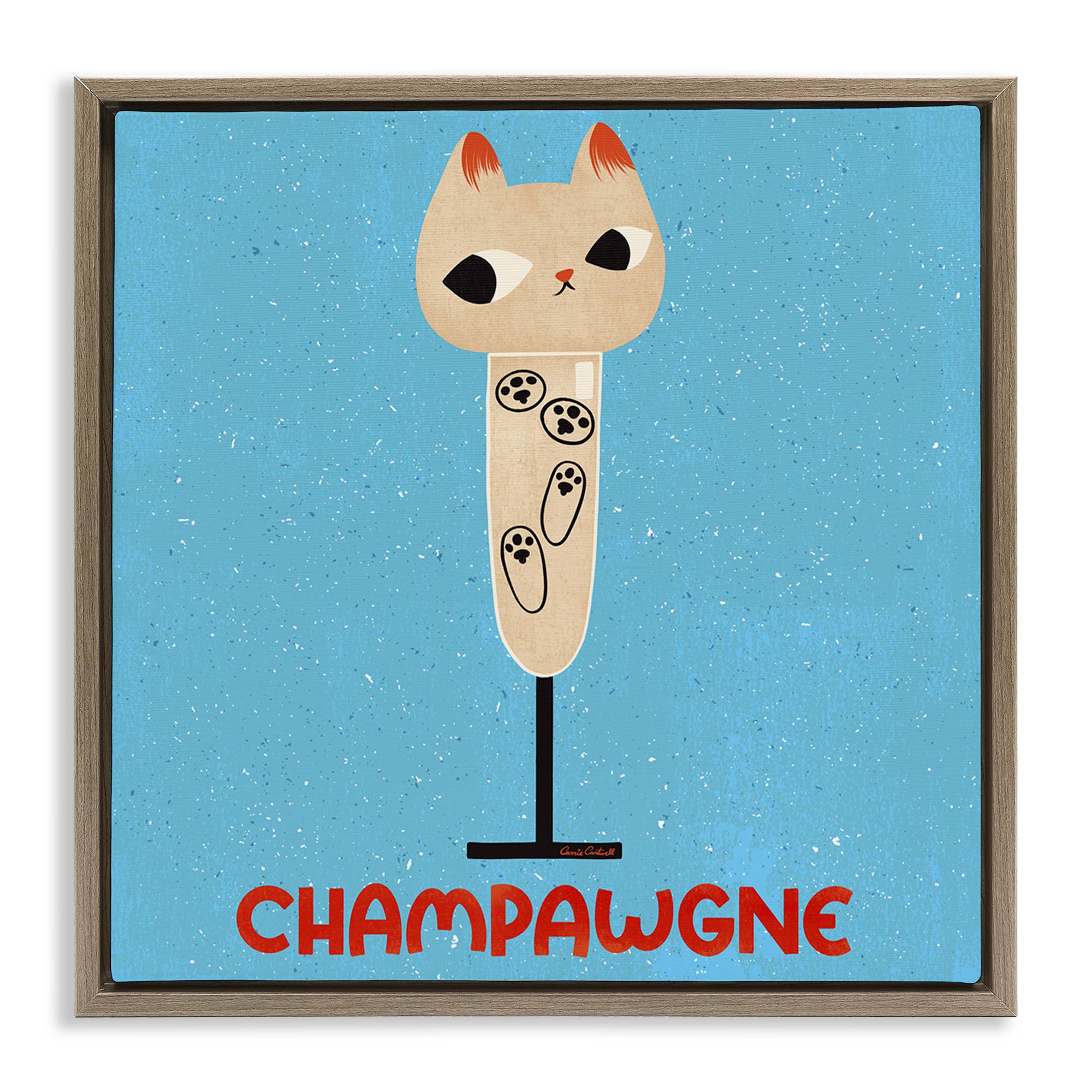 Stupell Industries BS-849-FFE-24X24 Champawgne Feline Wine Brown Framed Floater Canvas Wall Art By Carrie Cantwell 25 x 25
