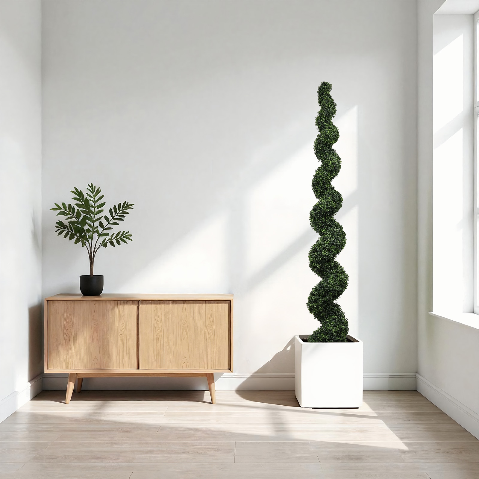 LUXEYARD 7FT Spiral Topiary Trees Artificial Outdoor Faux Boxwood Plants Large Twisted Green Potted Trees with Dark Green Leaves for Garden Front
