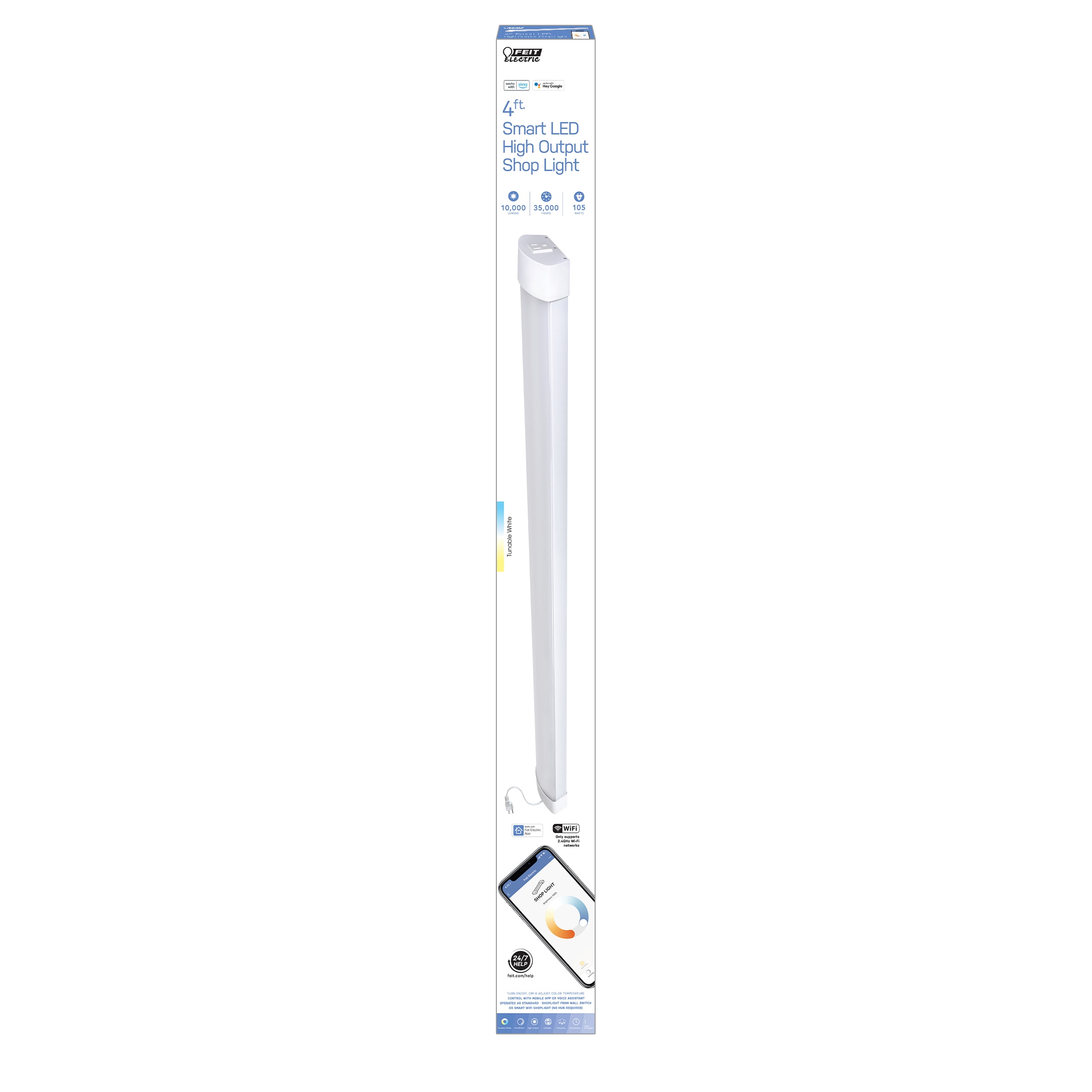 Feit Electric 4 ft. White Motion Sensor 25-WH Rechargeable 1000-Lumen LED Shop Light, 4000K Cool White (4-Pack)