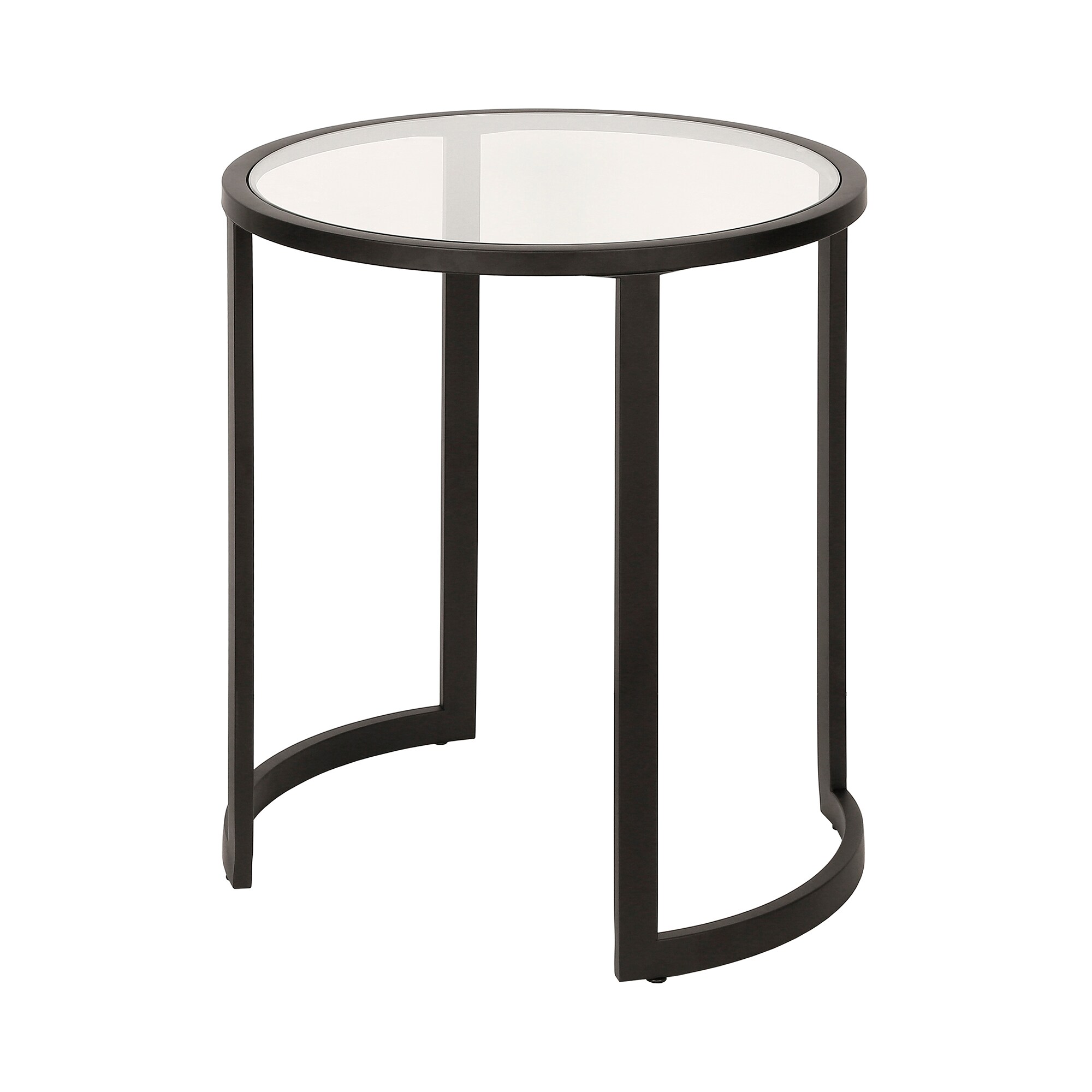 Blackened Bronze Round Metal and Glass Side Table
