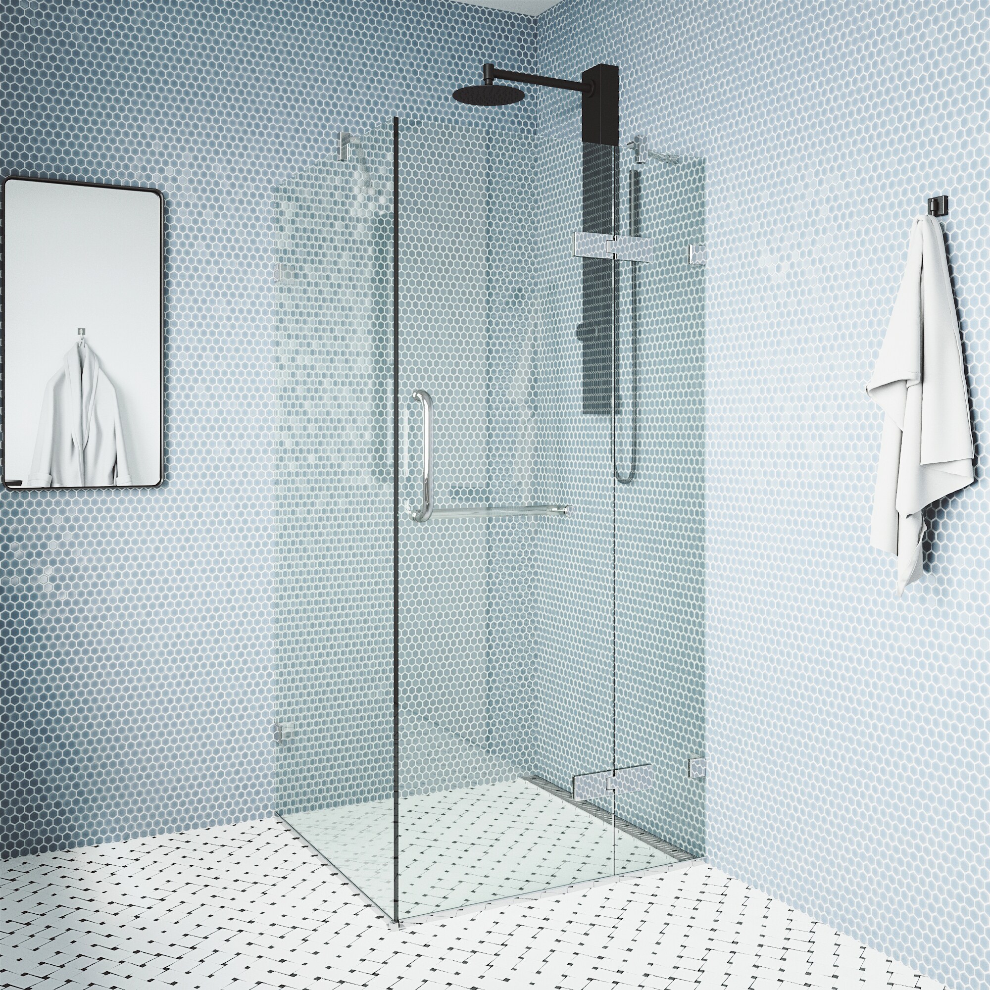 Monteray 46" Frameless Clear Glass Shower Enclosure with Brushed Nickel Hardware