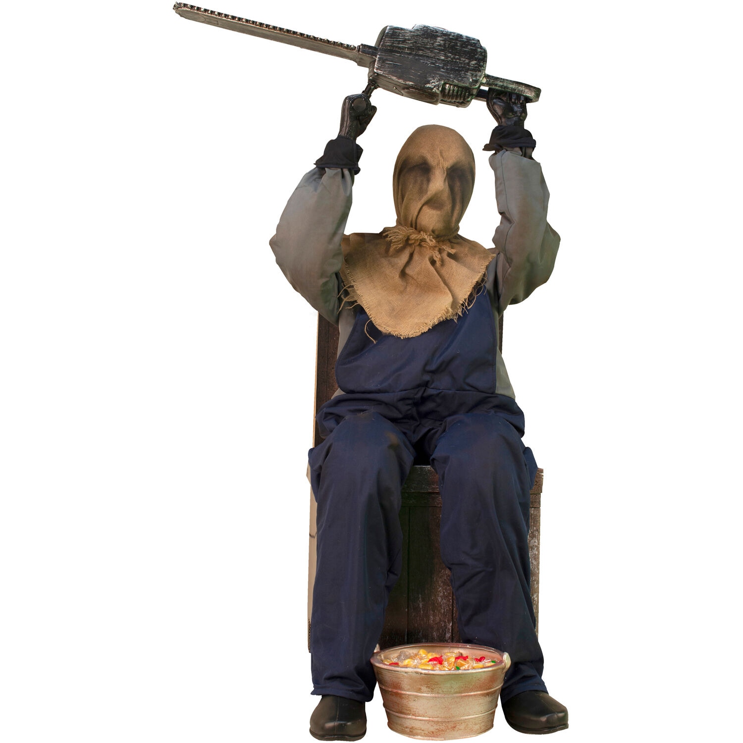 Haunted Hill Farm HHSTSCR-1FLSA 3.92-ft Freestanding Motion Activated Laughing Chainsaw Rusty Scarecrow Animatronic