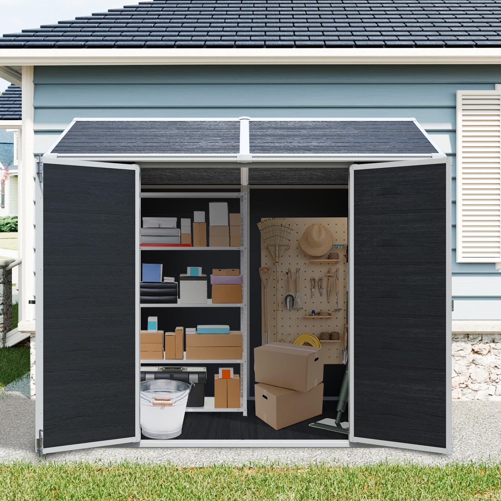 LUXEYARD 8 x 6ft Resin Outdoor Storage Shed Waterproof Shed with