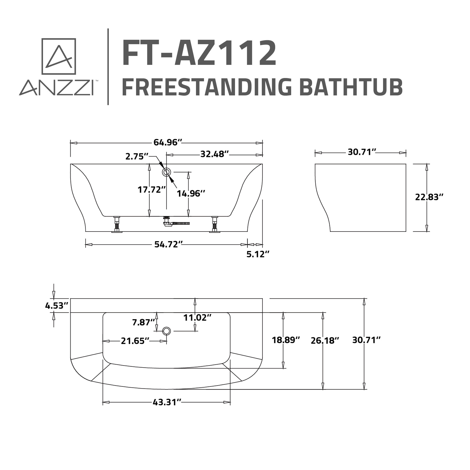 2753FLWR - Anzzi Right Drain Fully Loaded Walk-In Bathtub with Air Jets and Whirlpool Massage Jets Hot Tub | Quick Fill Waterfall Tub Filler with 6