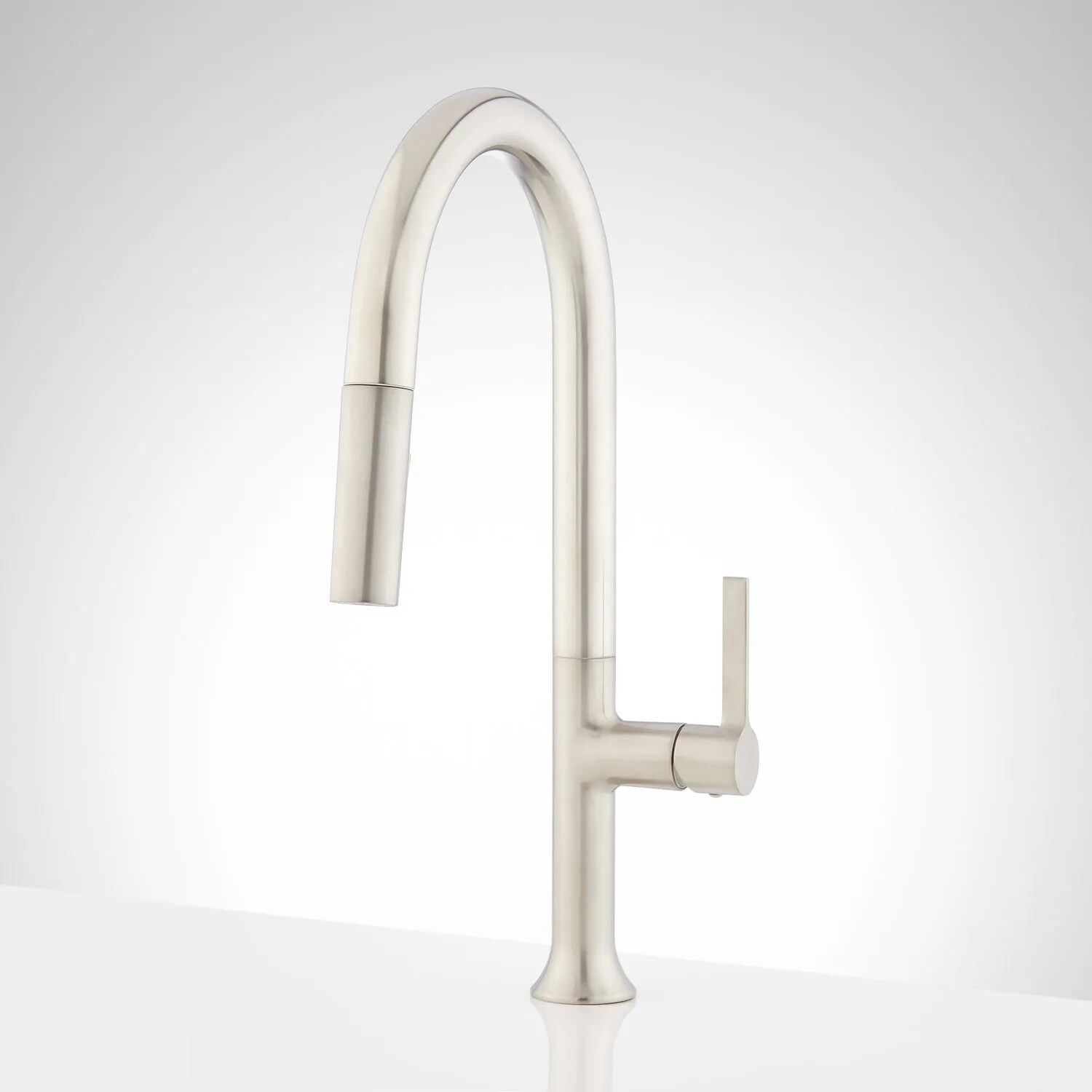 Signature Hardware 450080 Bok Stainless Steel Single Handle Deck-mount Handle Residential Pull-down Kitchen Faucet with Sprayer