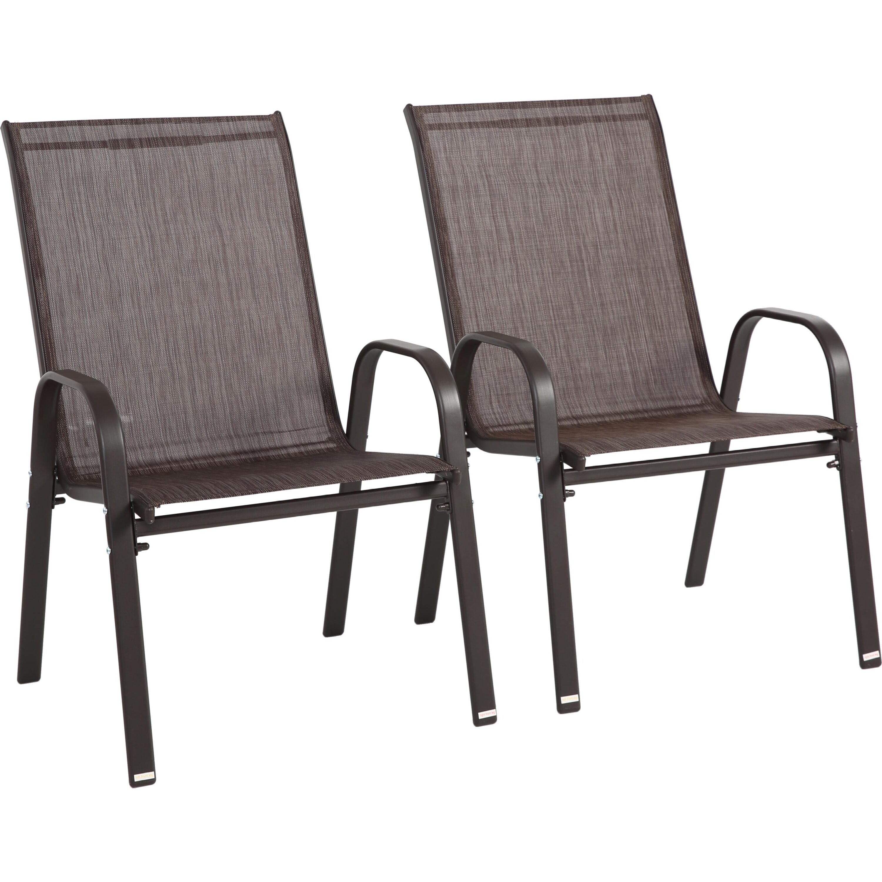 Bayfeve BFHF-252260-OD Set of 2 Patio Chairs with BreathableTextilene Fabric Set of 2 Brown Metal Frame Stationary Dining Chair with Brown Sling Seat