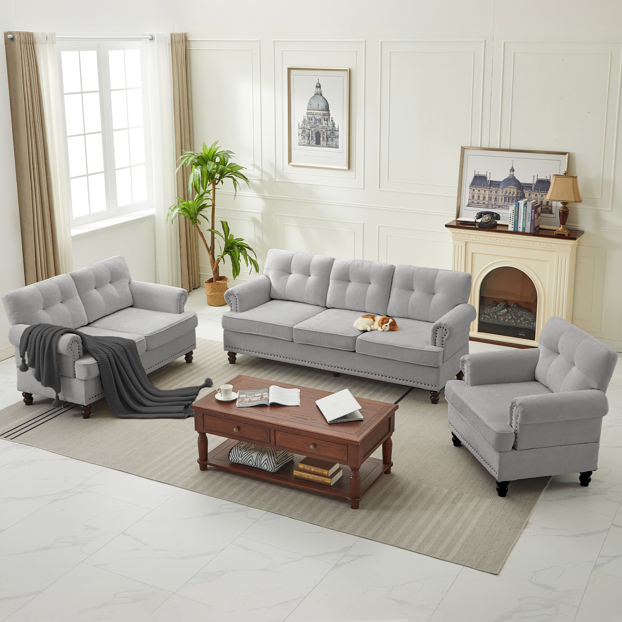 VOUA SAF-LYD3Z-GY 83-Inches Vintage Gray 6+ -seater Reclining Sectional