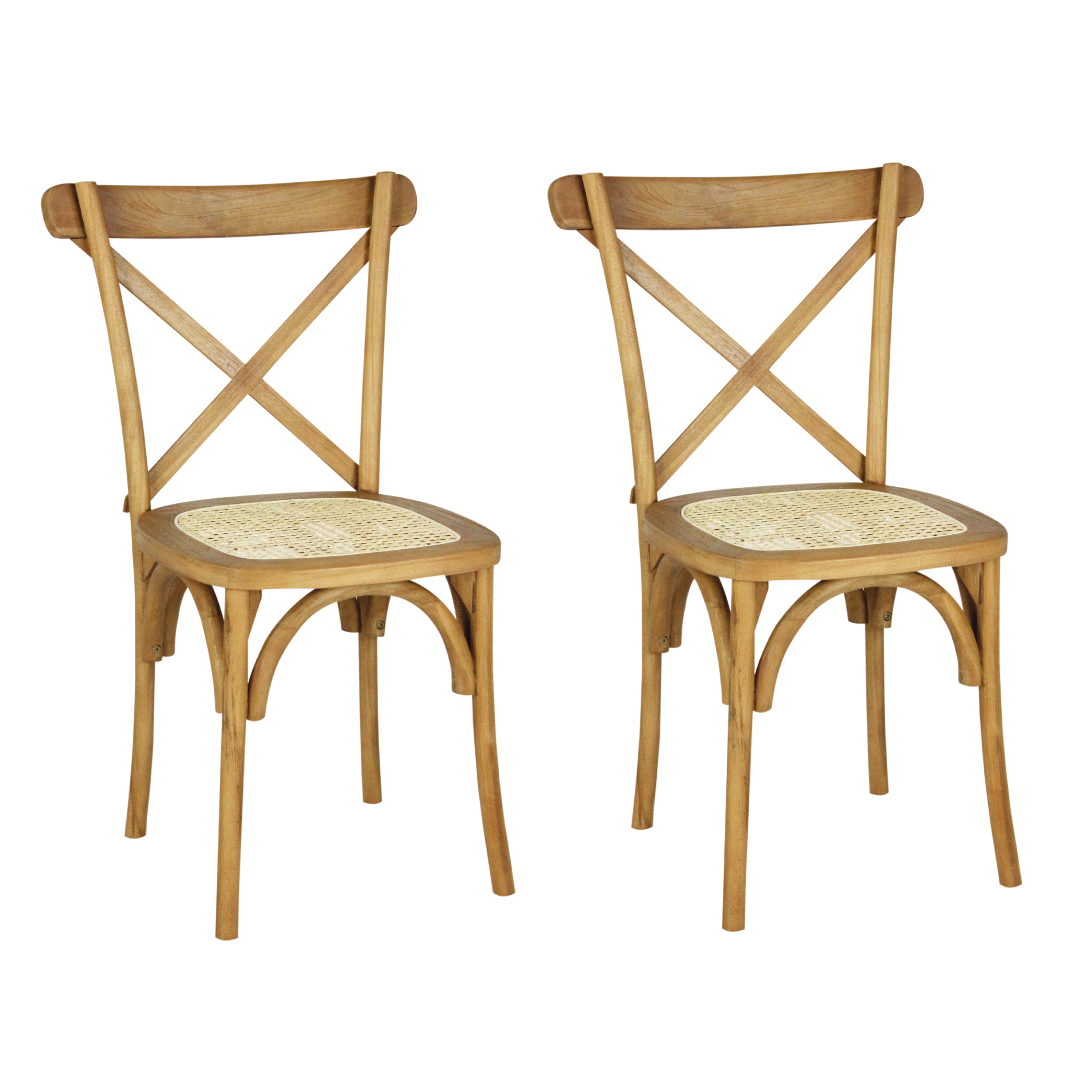 JONATHAN  Y DNG1001A-SET2 Set of 2 Cassis X-Back Rattan Classic Traditional Dining Side Chair (Wood Frame)