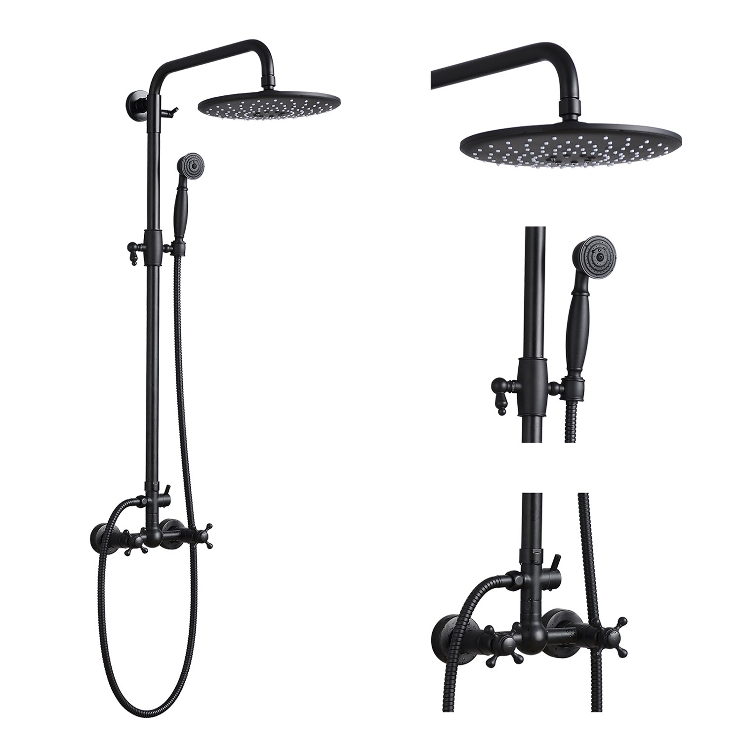 GZMR Shower System Matte Black Dual Head Waterfall Built-In Shower ...