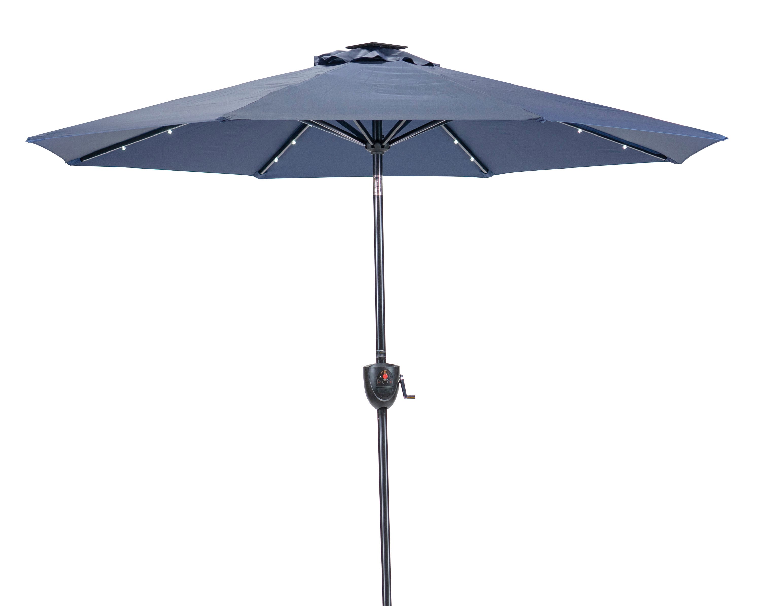 Sun-Ray 8L1042 9-ft Aluminum Navy Push-button Tilt Market Patio Umbrella with Lights