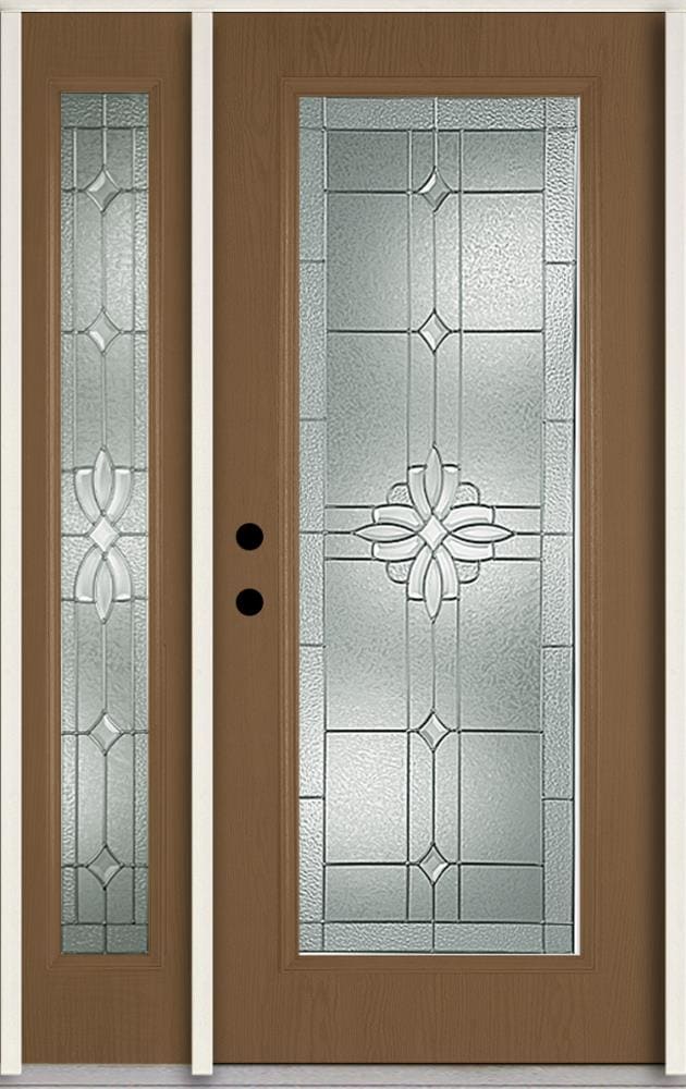 RELIABILT LO911255 Laurel 48-in x 80-in x 4-9/16-in Fiberglass Full lite Right-hand inswing Woodhaven Stained Prehung Front Door with Right Sidelight Insulating core