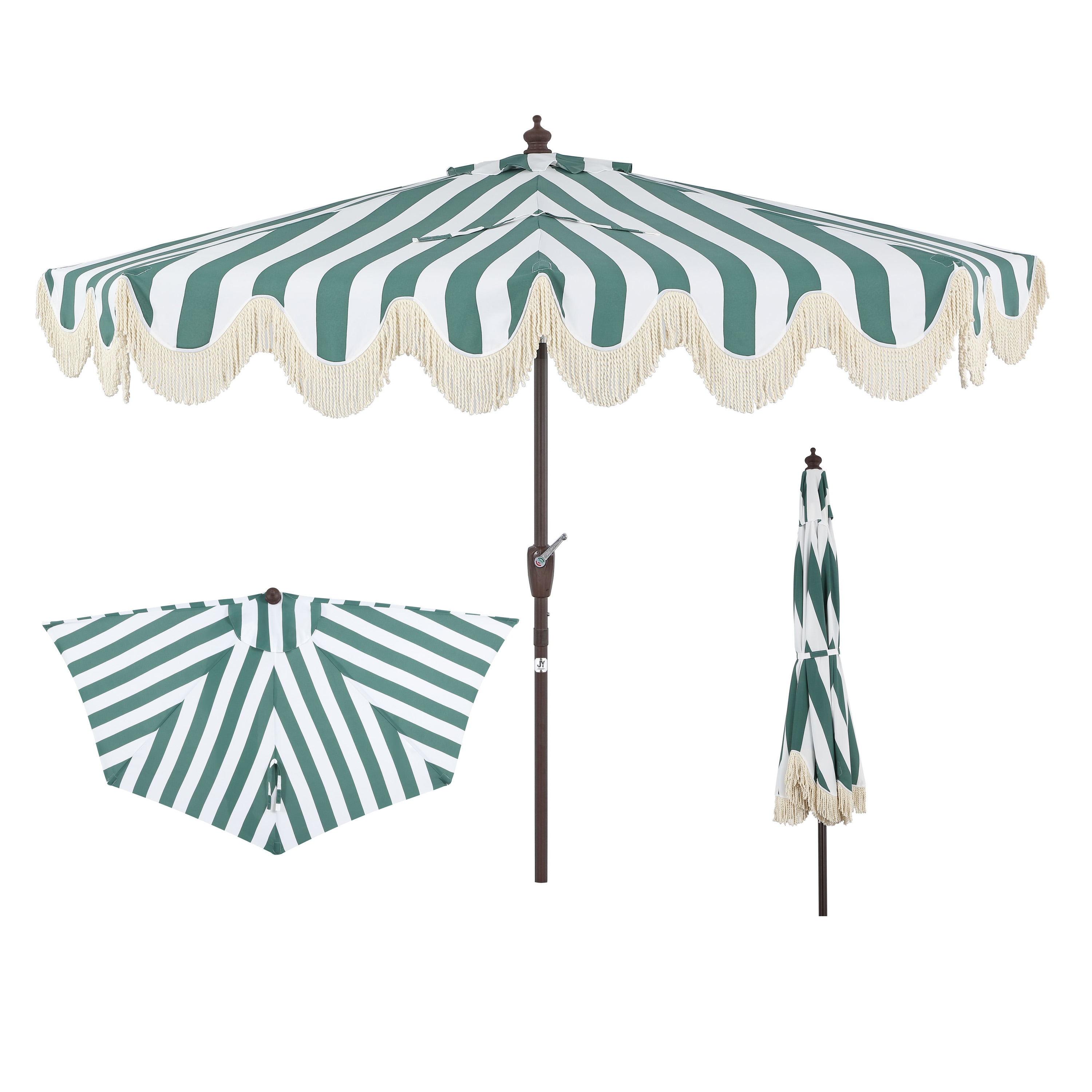 JONATHAN  Y UMB1201F 9-Feet Aluminum Green Crank Half-round Patio Umbrella with Base