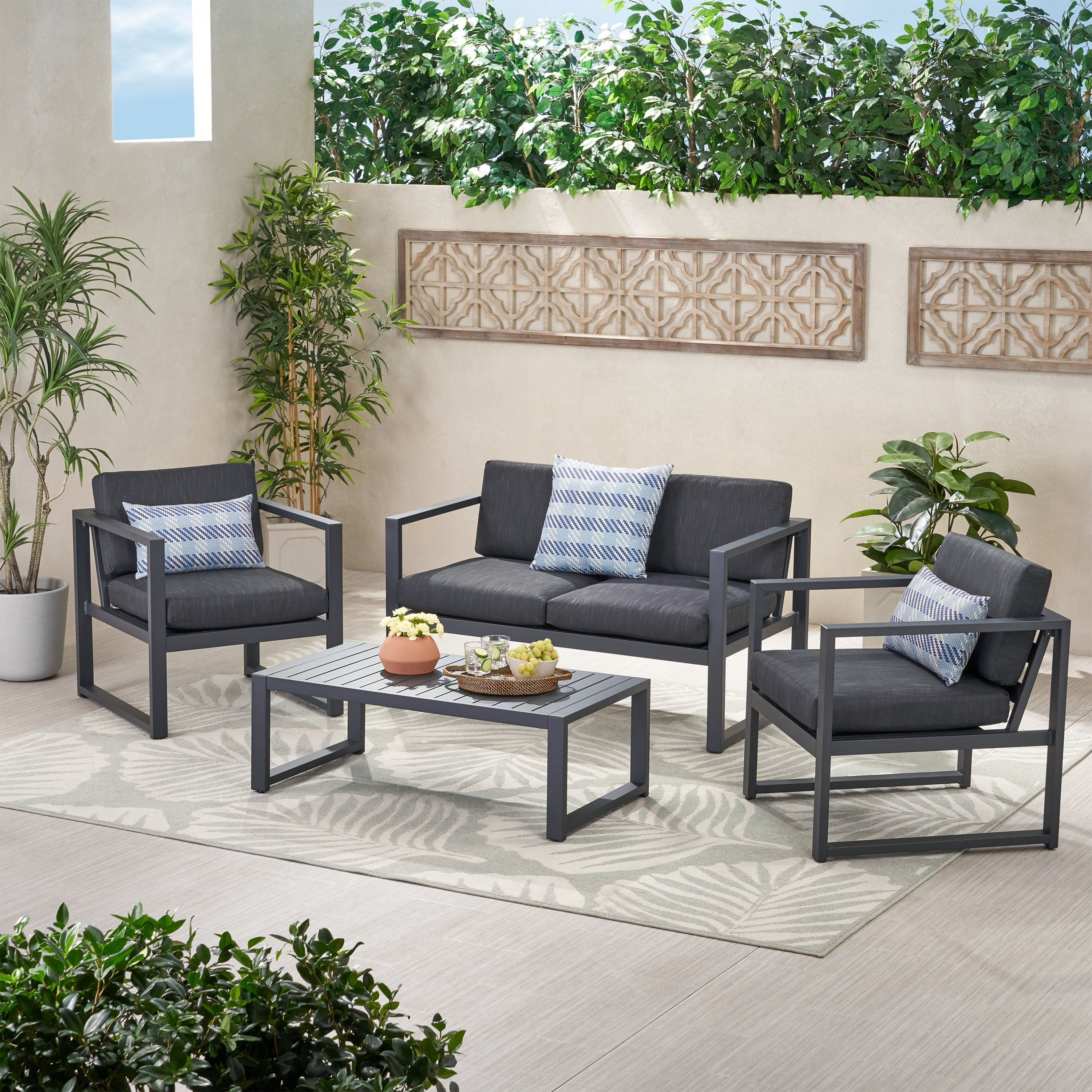 LOVMOR SF-H-57715.00NS Lightweight Aluminum Outdoor Chat Set with Weatherproof Cushions for Year Round Comfort