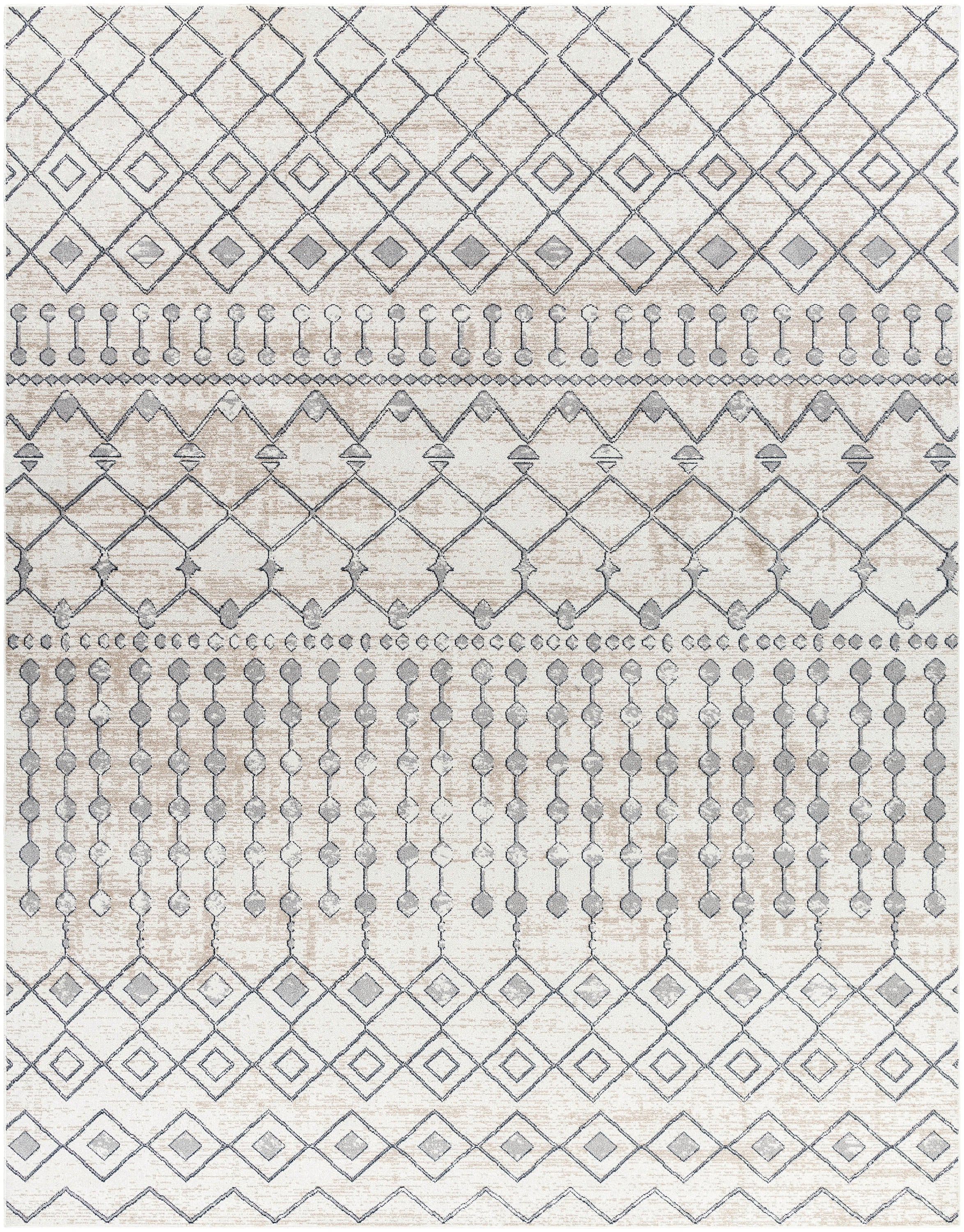 Livabliss LVR2339-679 Lavadora 7 x 9 (ft) Flatweave Polyester Light Grey Rectangular Indoor Tribal Global Machine washable Area rug