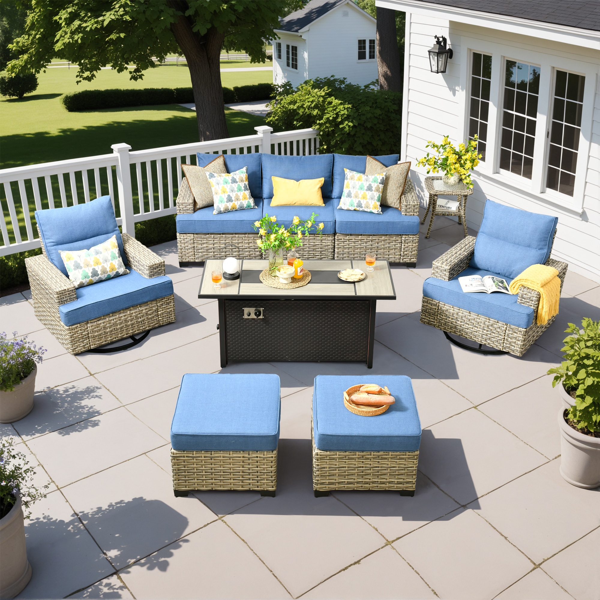ALTRIGUS 6LCFP8503YZTBS509AL 9 -Piece Wicker Patio Sofa Conversation Set with Blue Cushions