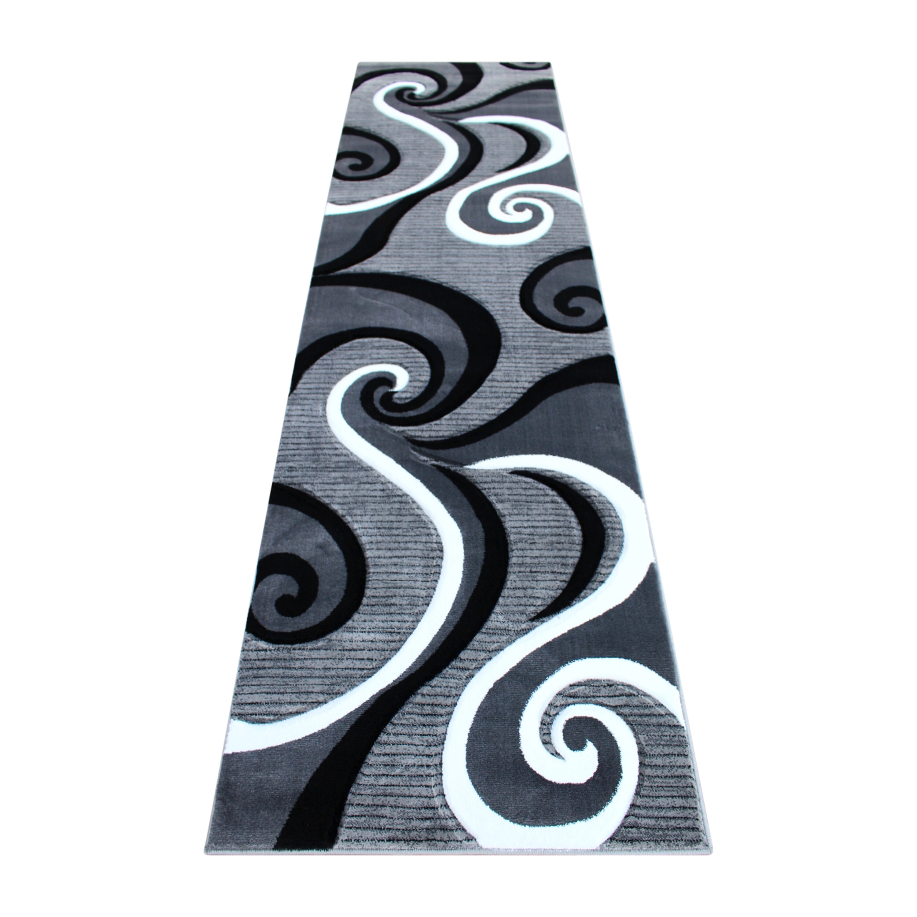Modern Gray Swirl Olefin 3' x 10' Reversible Area Rug