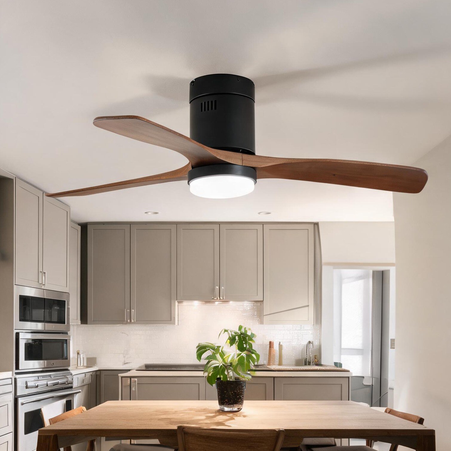 chillscreamni - Deep Black 52-Inch Wooden Ceiling Fan with Integrated LED Light and Remote-Contro...