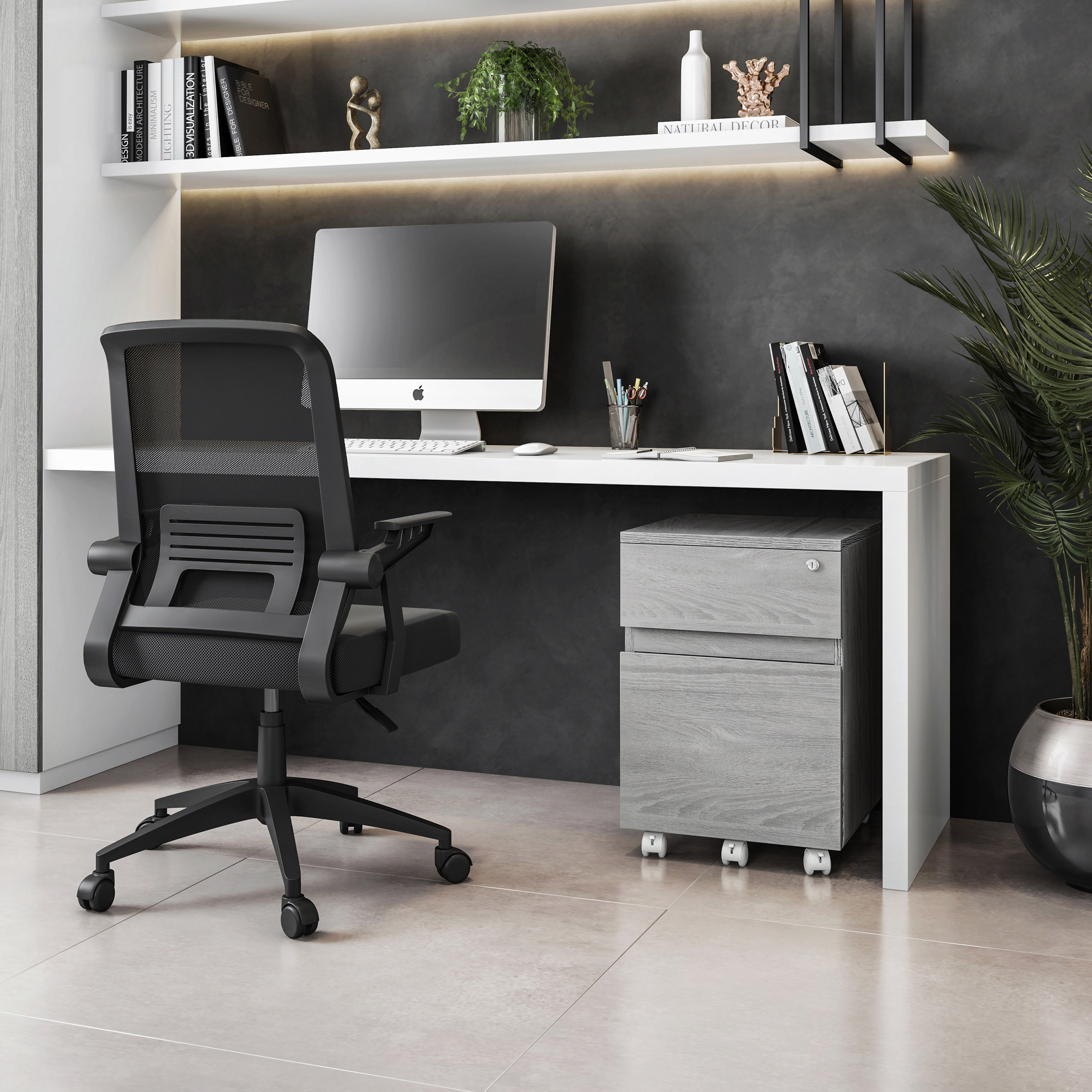 LOVMOR SF-Y-RTA-S18-GRY Techni Mobili Rolling Two Drawer Vertical Filing Cabinet with Lock and Storage Grey