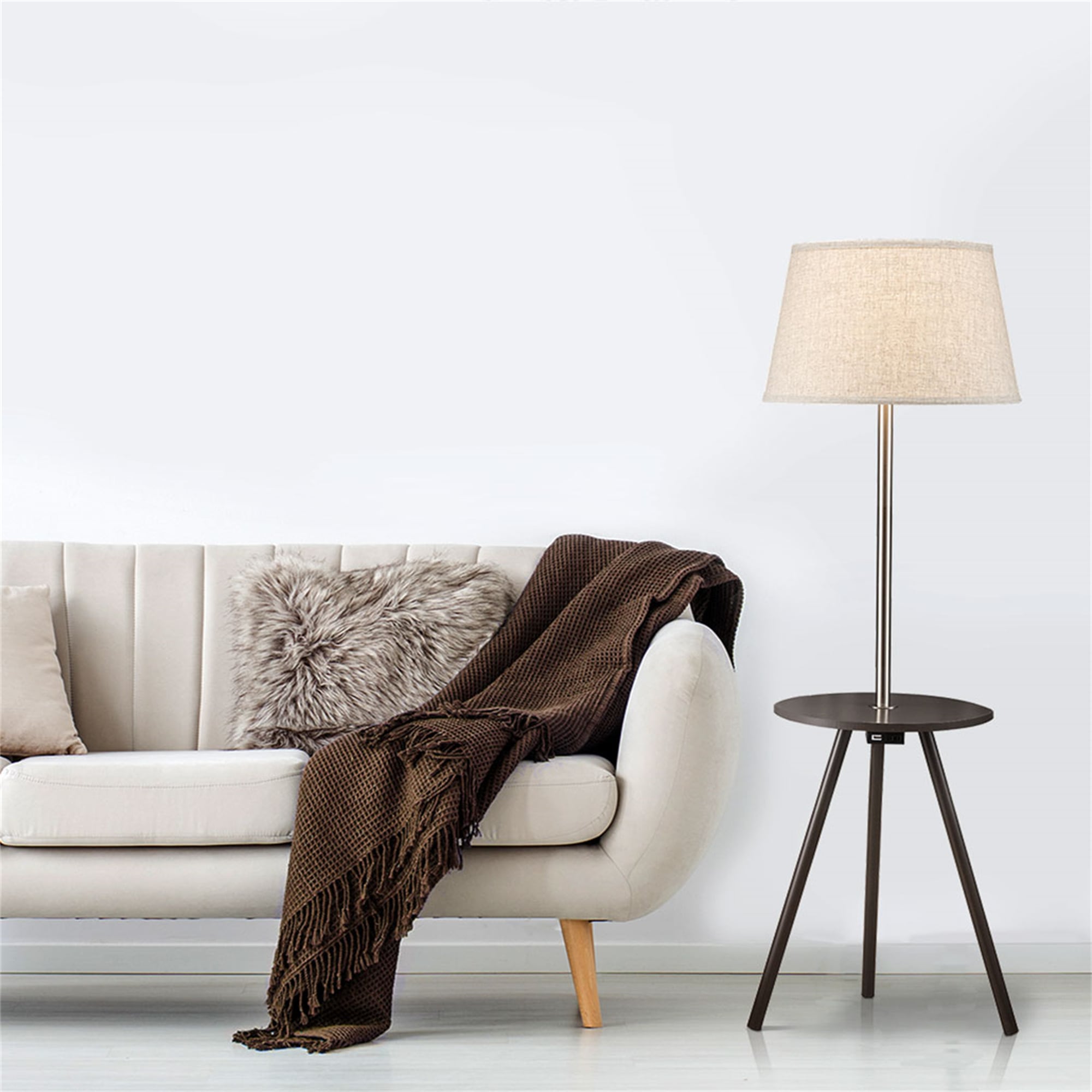BABOOM BOM-0107020-OR Floor Lamps 55-in Espresso Brown Tripod Floor Lamp with Fabric Shade