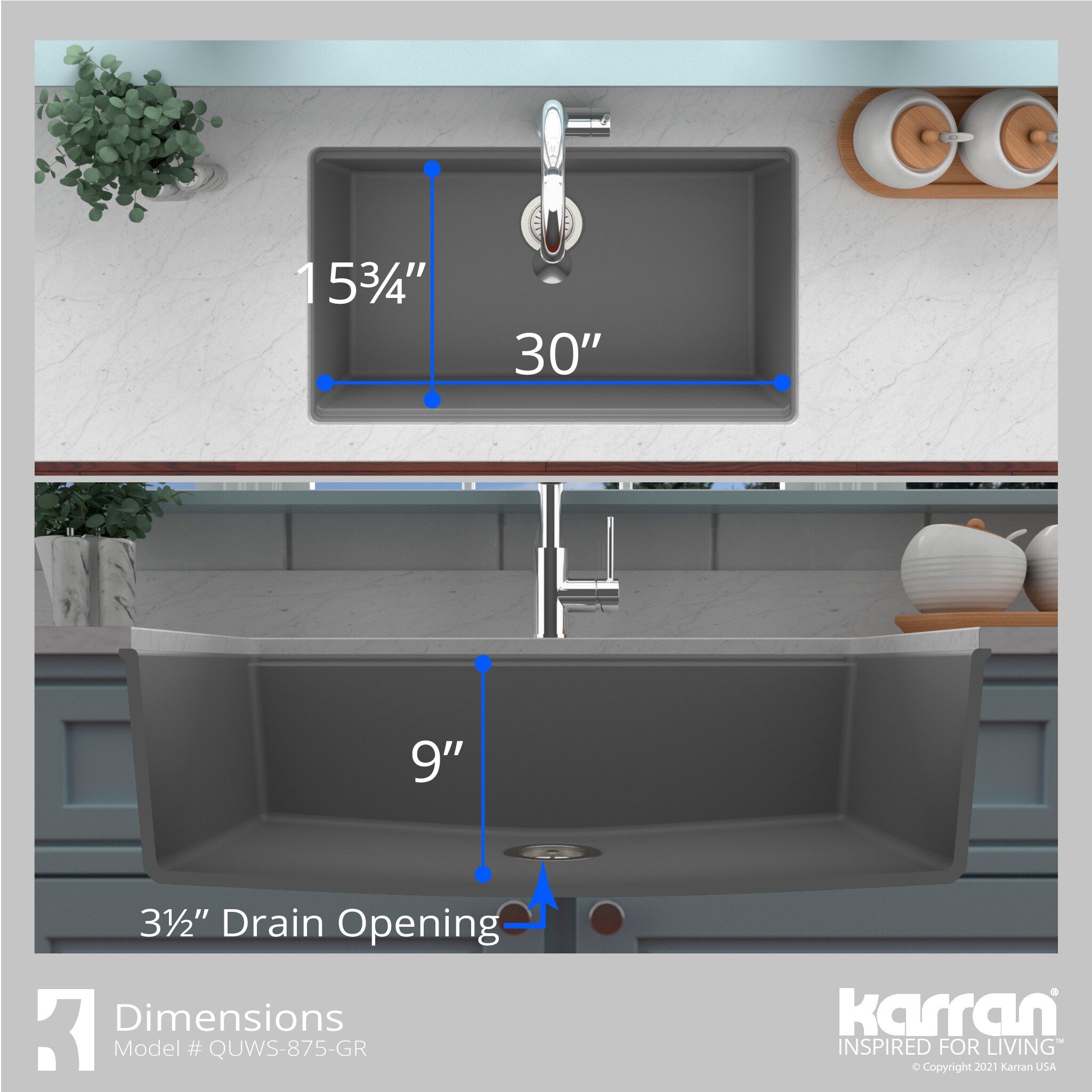 Gray Quartz Single Bowl Undermount Workstation Kitchen Sink