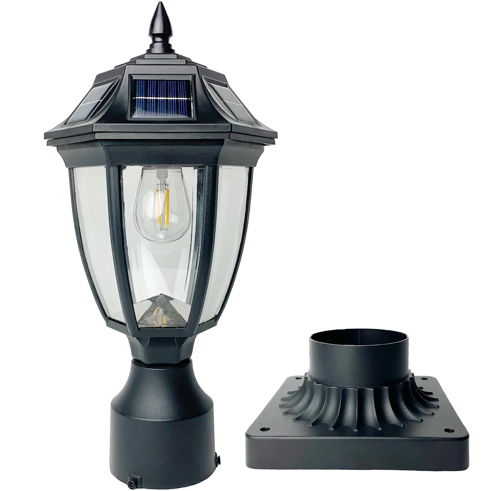 Vrbgify  Solar Post Lamp Outdoor Motion Sensor Light with Pier Mount Base Dusk to Dawn Waterproof Garden Yard Landscape Pole Pillar Light